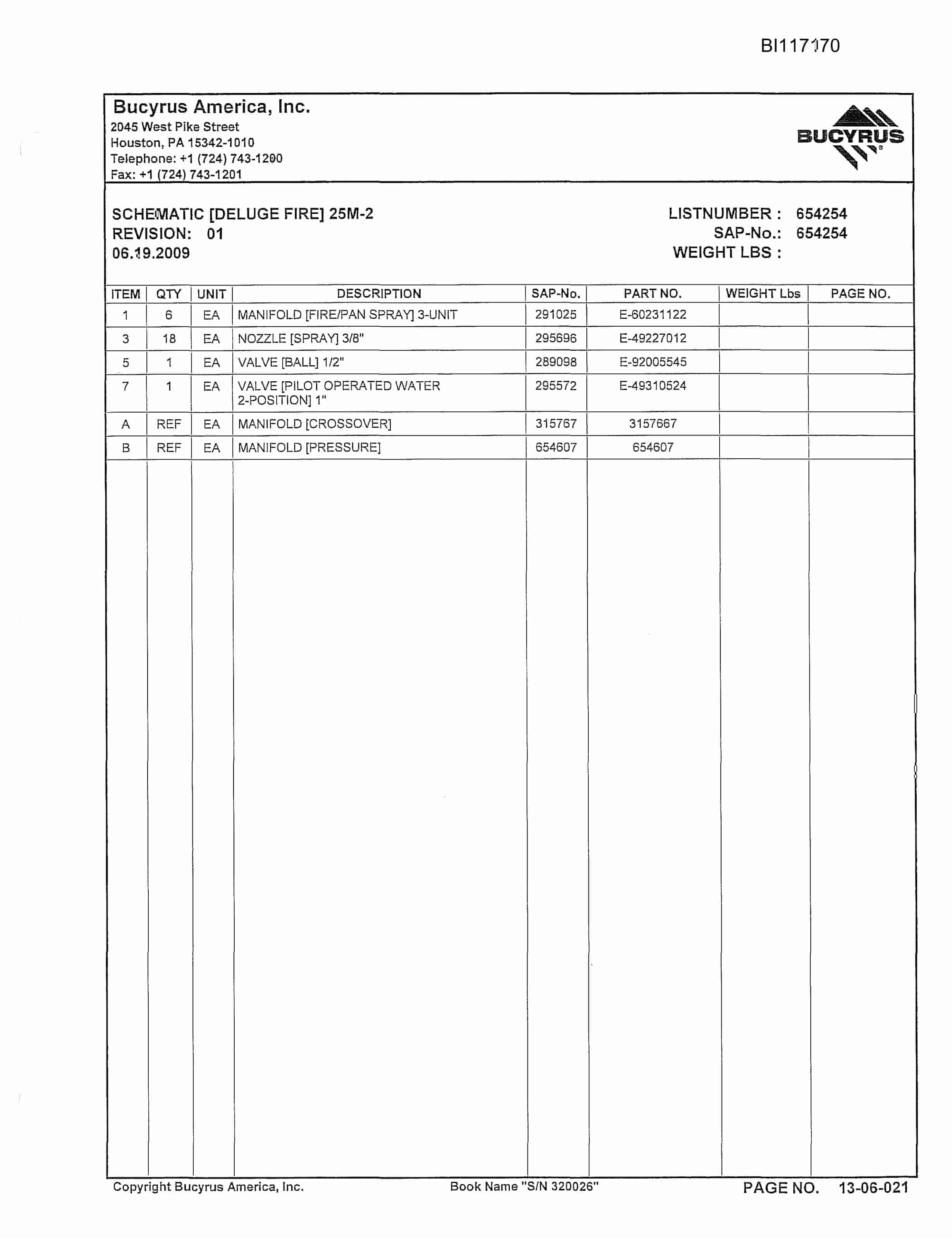 Bucyrus 25M2 Continuous Miner Parts Manual BI117170-3