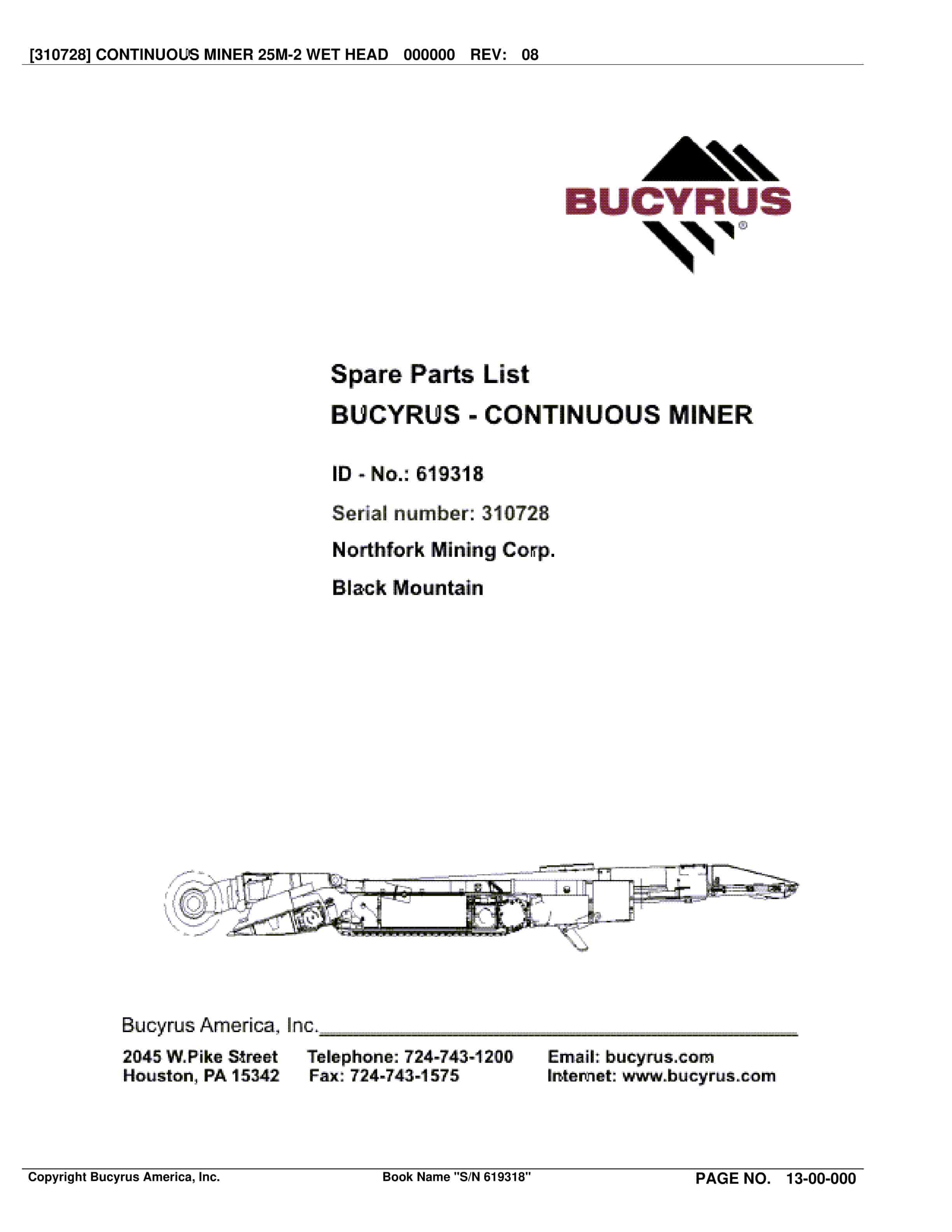 Bucyrus 25M2 Continuous Miner Spare Parts List BI016866
