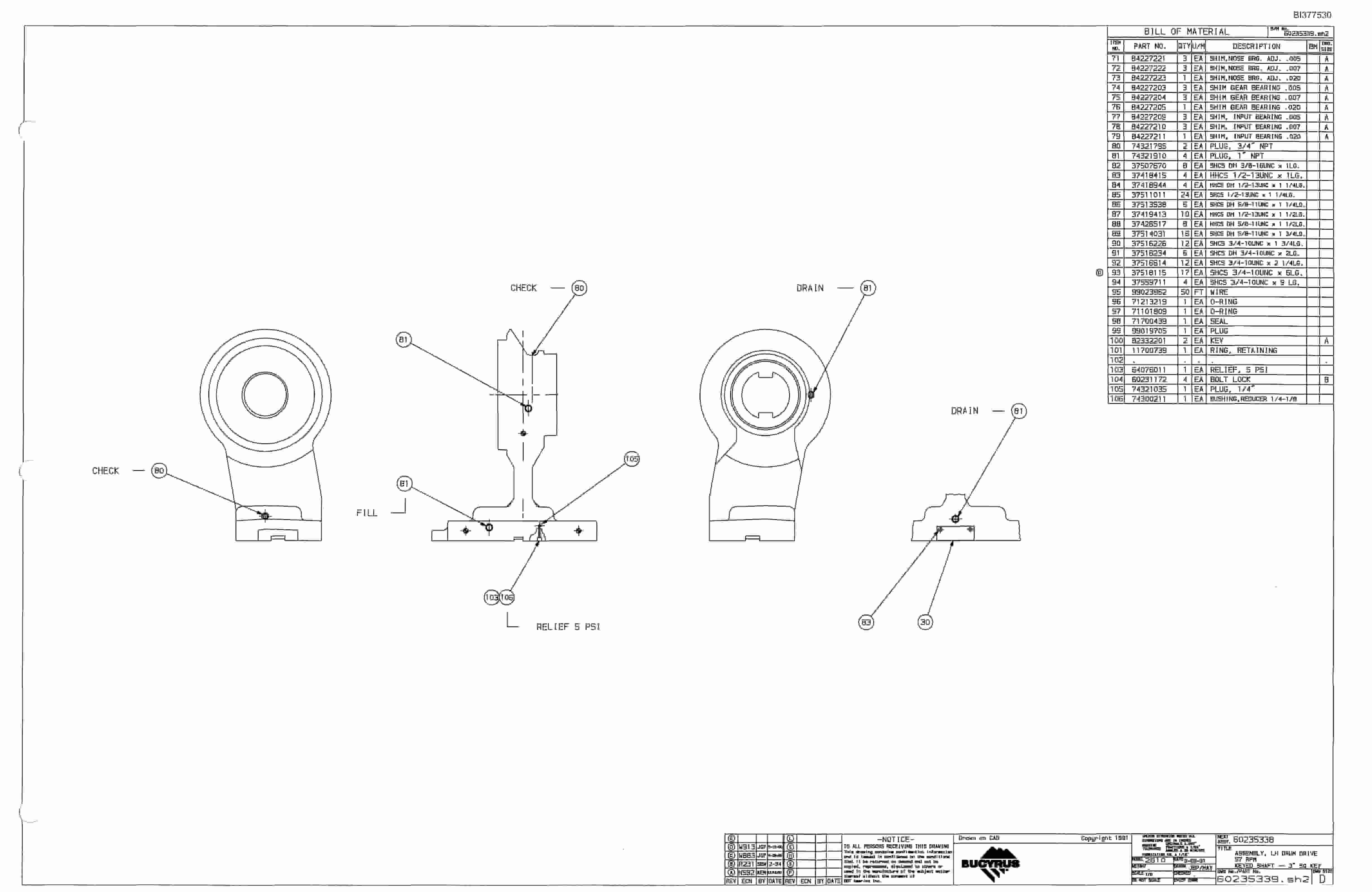 Bucyrus 25M2 Drum Miner Parts Catalog BI377530-4