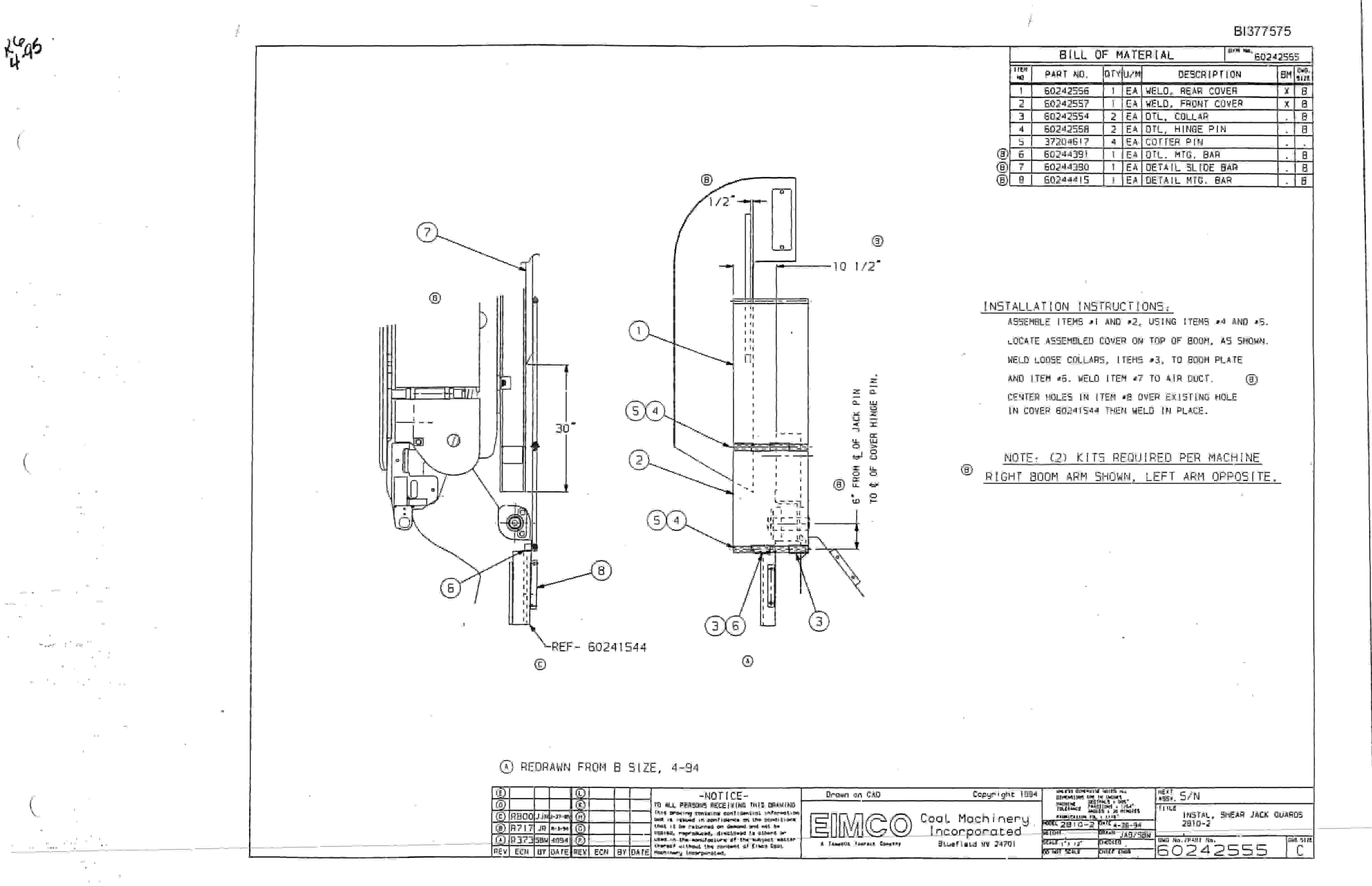 Bucyrus 2810-2P Miner Parts Catalog BI377575-5