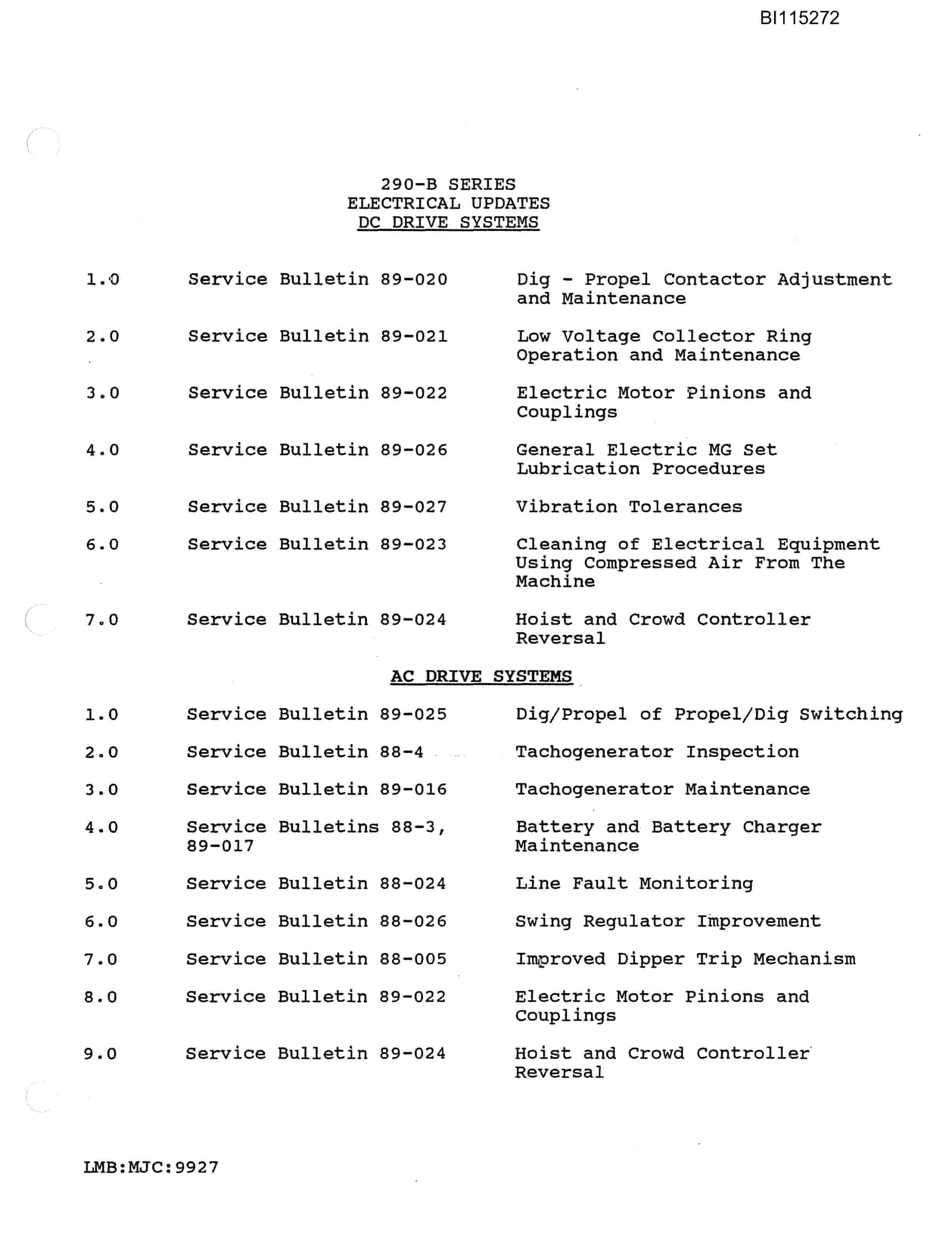 Bucyrus 290-B Electric Mining Shovel Technical Manual BI115272-3