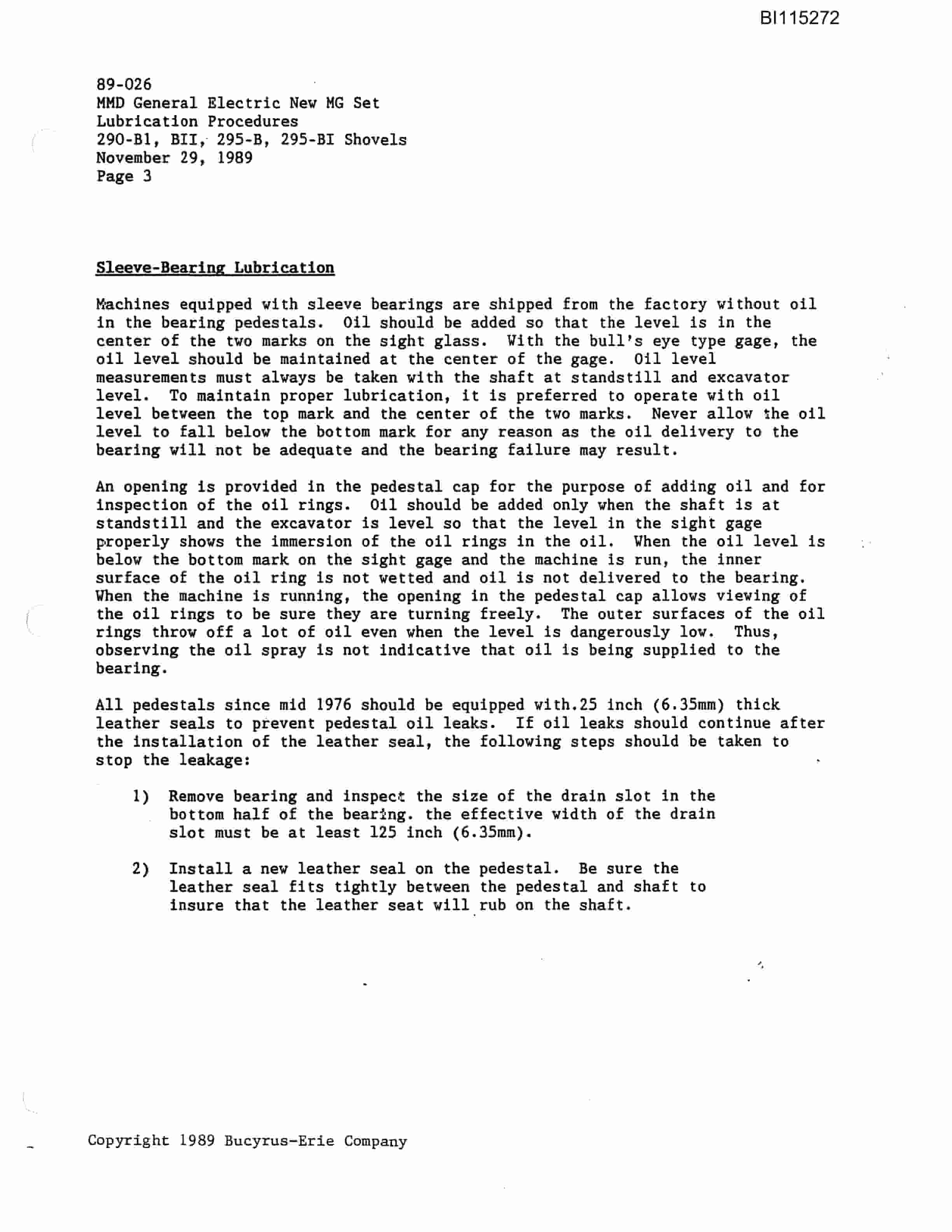 Bucyrus 290-B Electric Mining Shovel Technical Manual BI115272-5