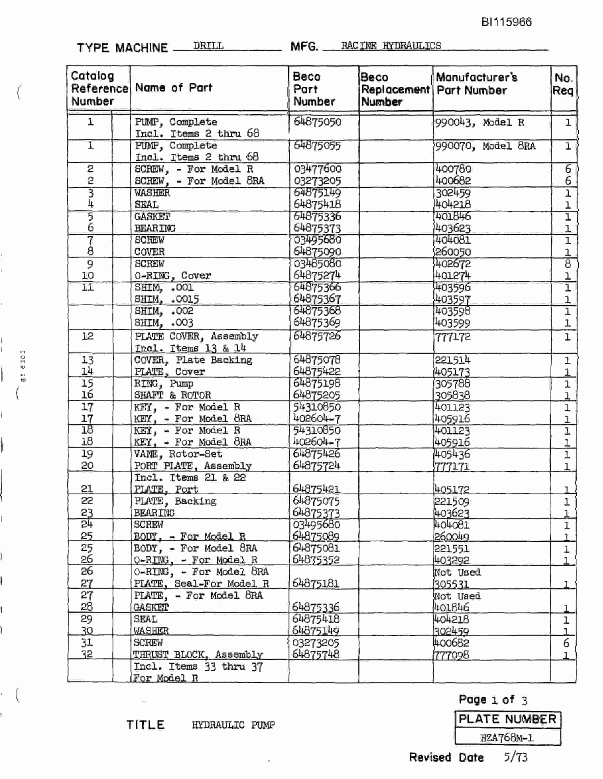 Bucyrus 30-R Drill Technical Manual BI115966-2