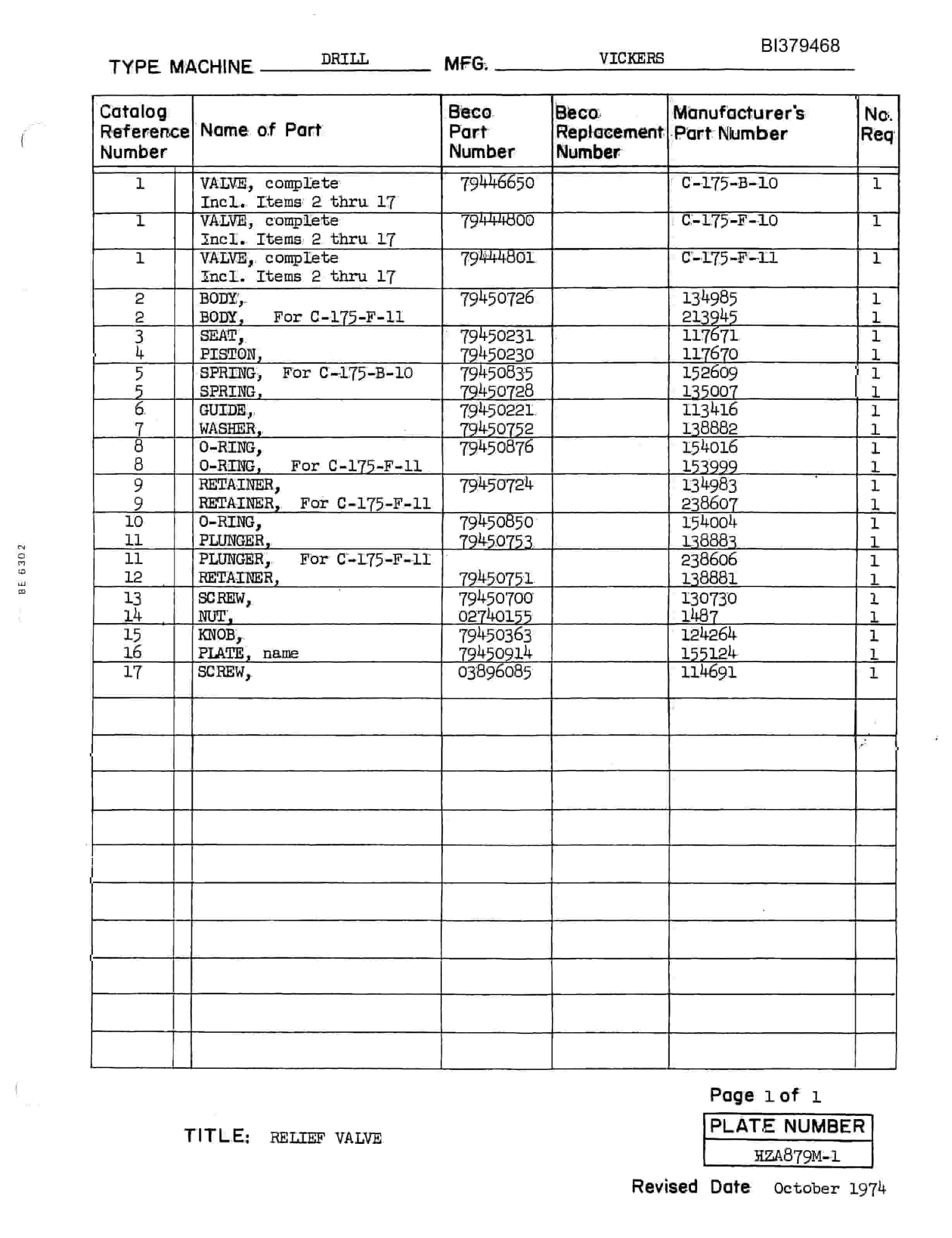 Bucyrus 30-RC Drill Parts Manual BI379468-3