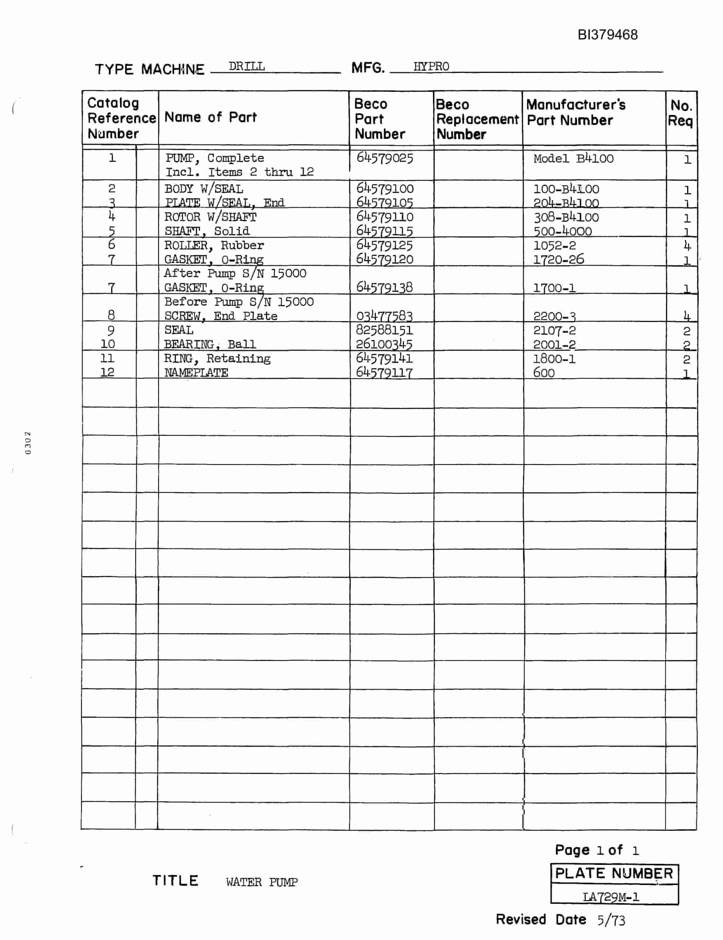 Bucyrus 30-RC Drill Parts Manual BI379468-4