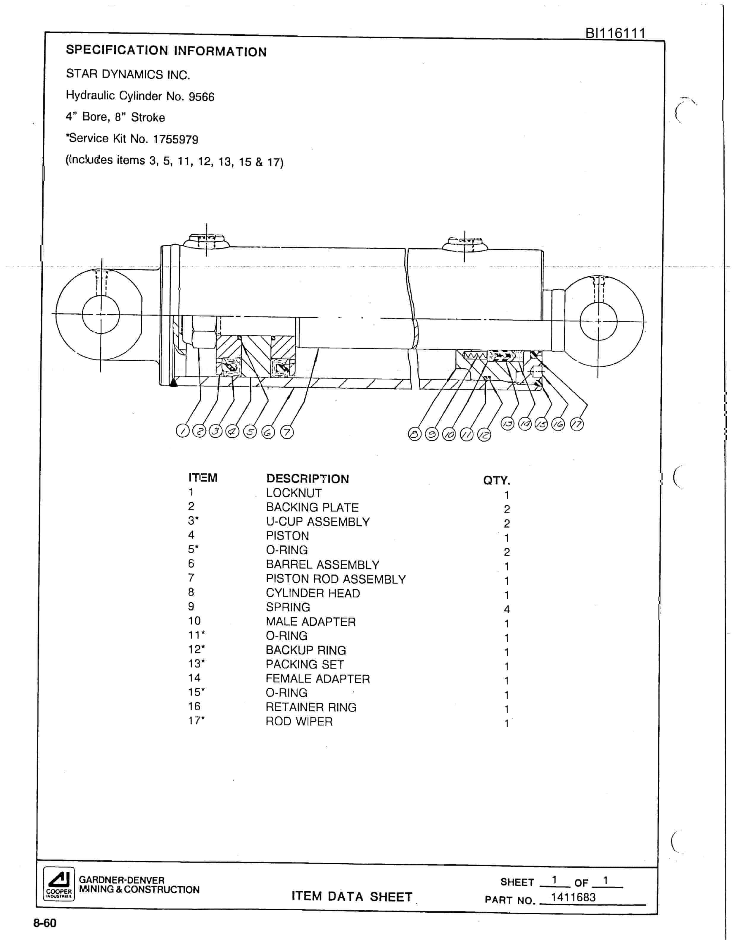Bucyrus 300, 400 Hydra-Trac Self Contained Hydraulic Track Drill Parts Catalog BI116111-4