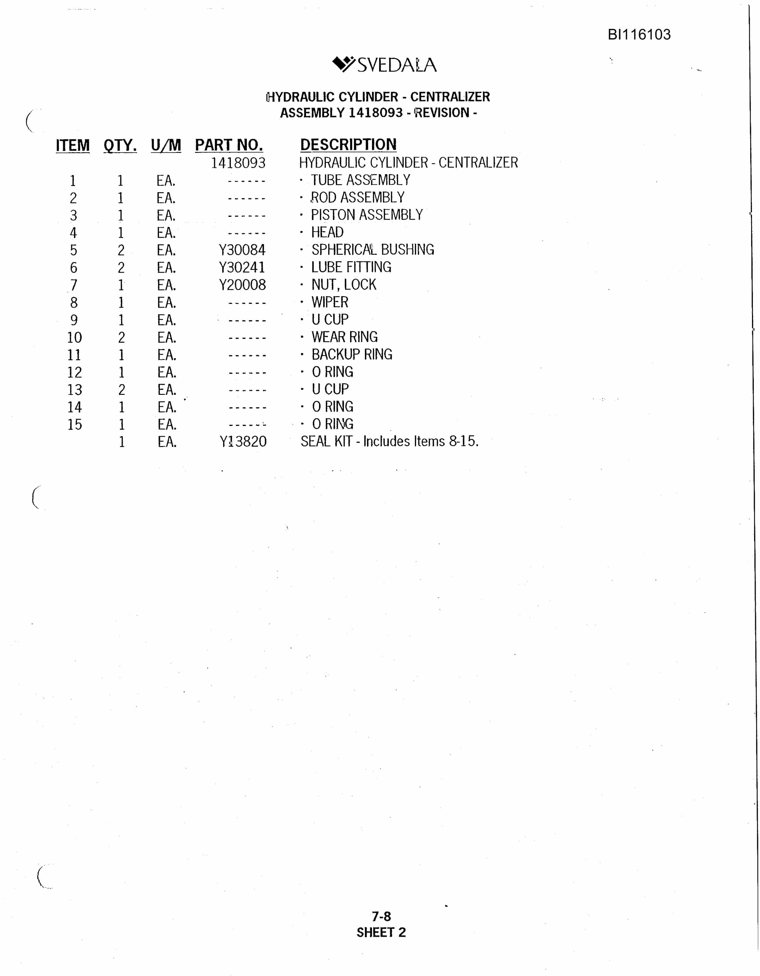 Bucyrus 300 Hydra-Trac Hydraulic Track Drill Parts Catalog BI116103-3