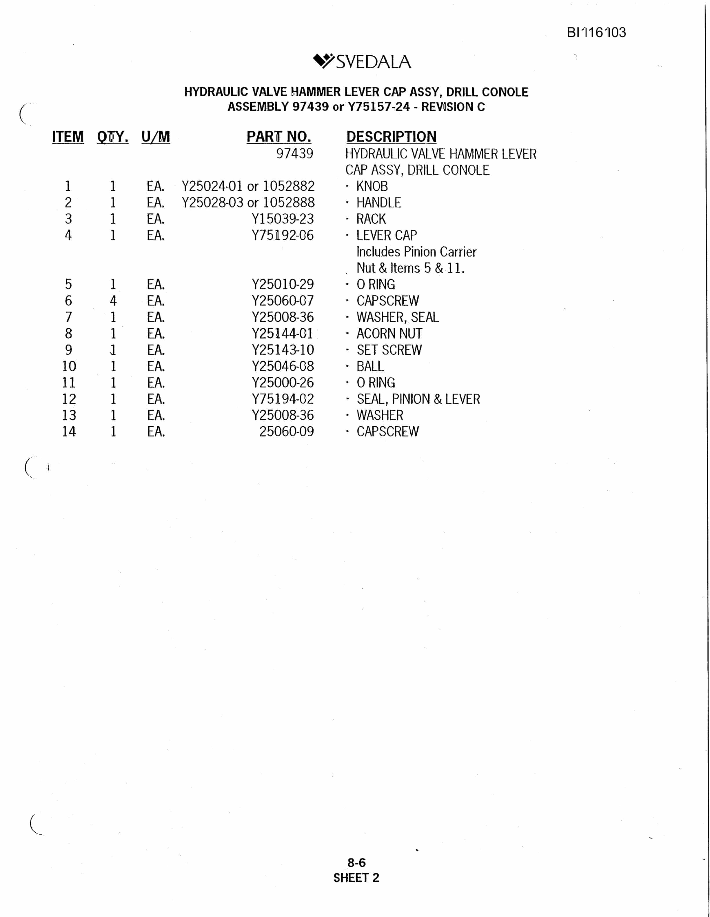 Bucyrus 300 Hydra-Trac Hydraulic Track Drill Parts Catalog BI116103-4