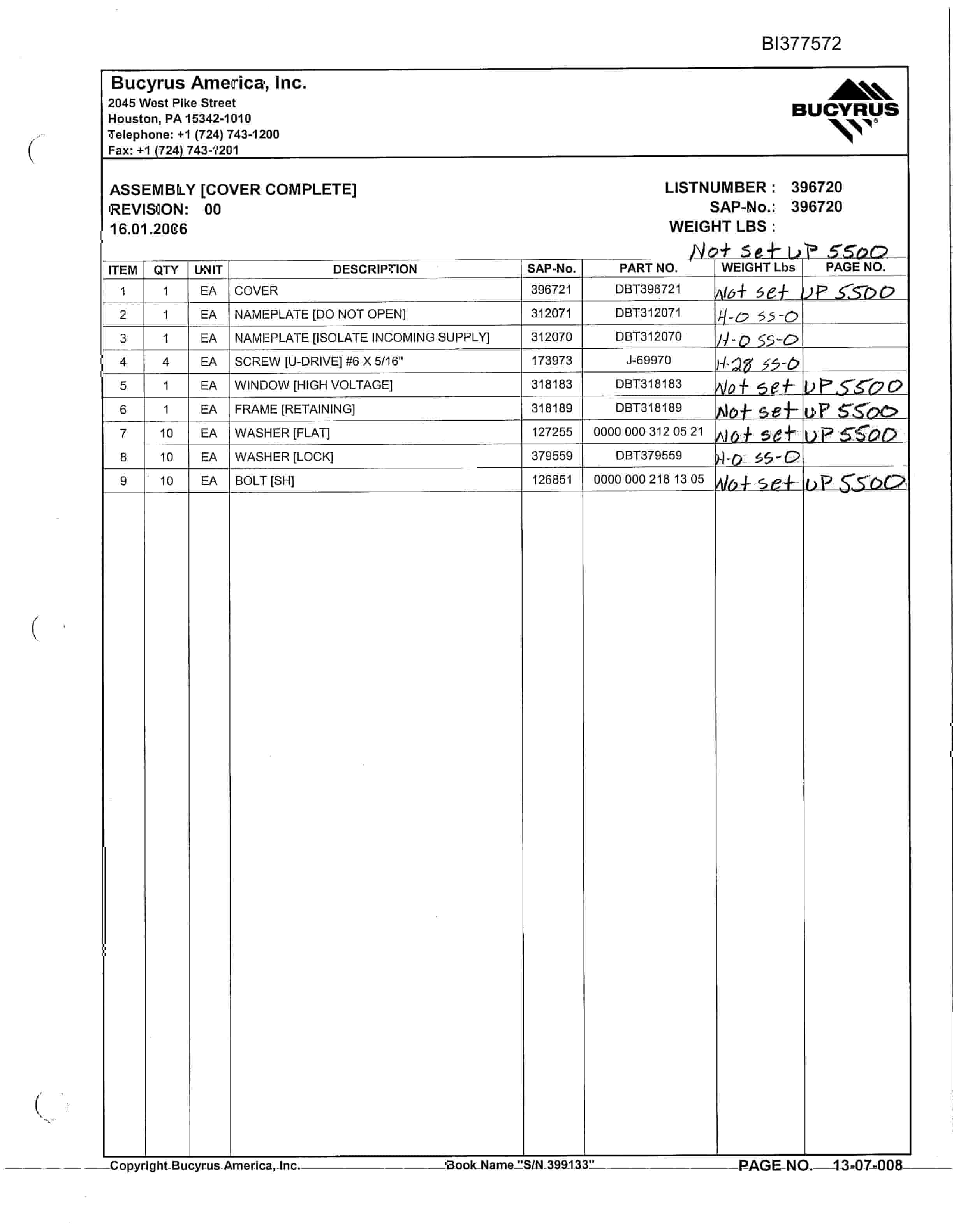 Bucyrus 30M-3 Continuous Miner Parts Catalog BI377572-5