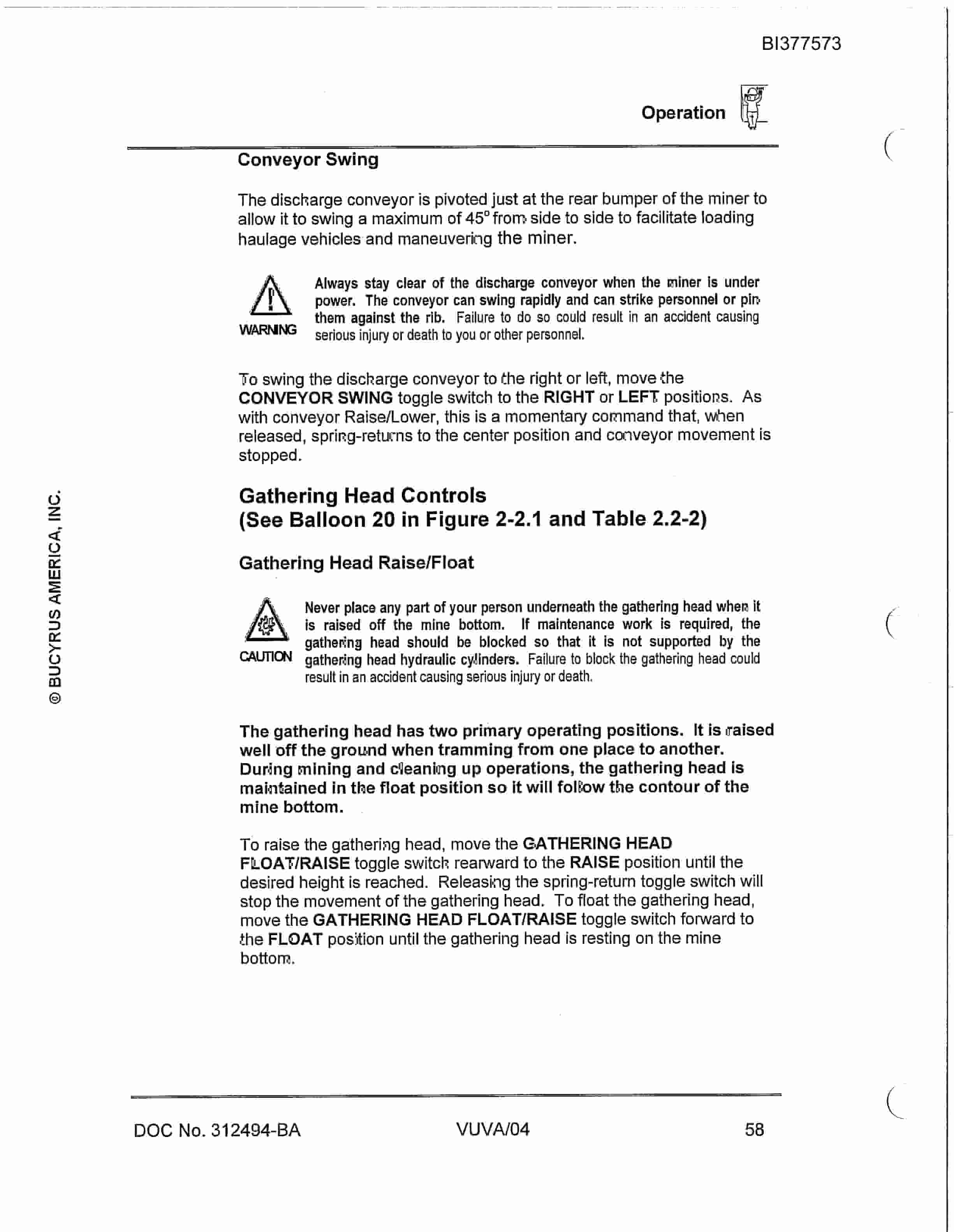 Bucyrus 30M-3L Continuous Miner Parts Catalog BI377573-5