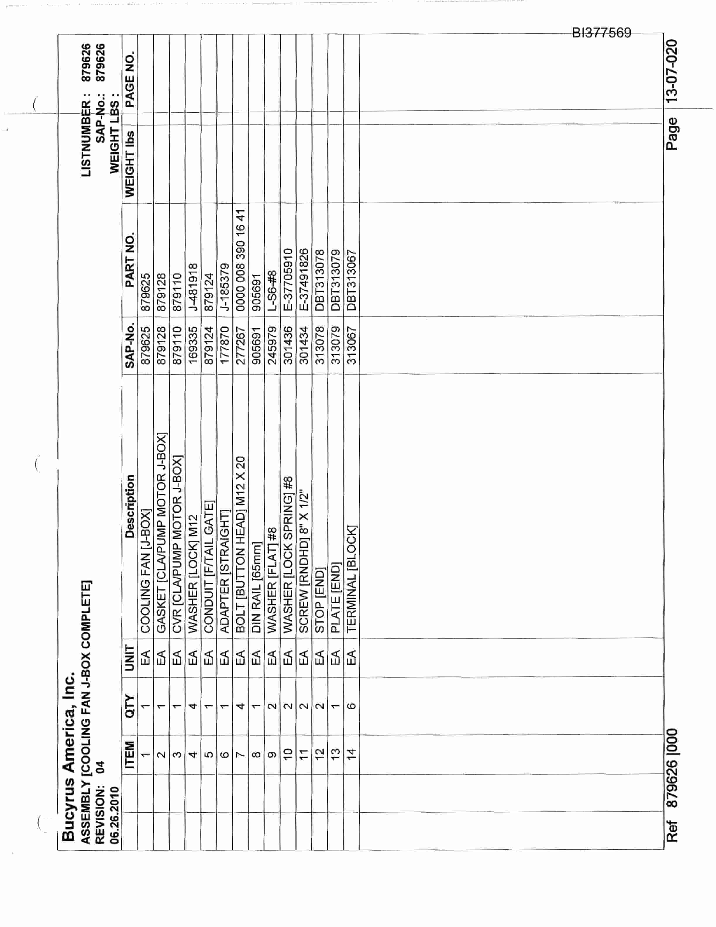 Bucyrus 30M-4NP Continuous Miner Parts Catalog BI377569-5