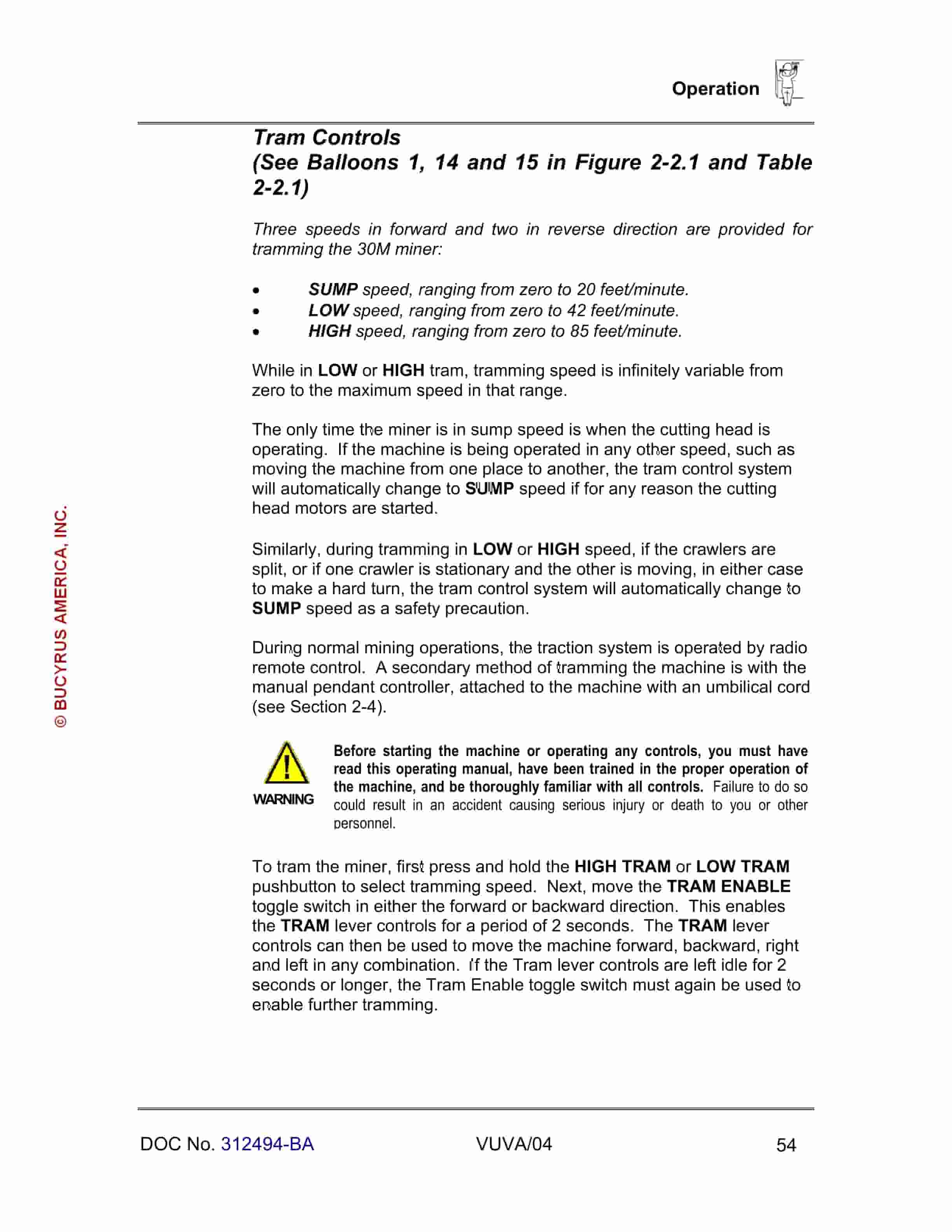 Bucyrus 30M Continuous Miner Operating Manual BI181035-3