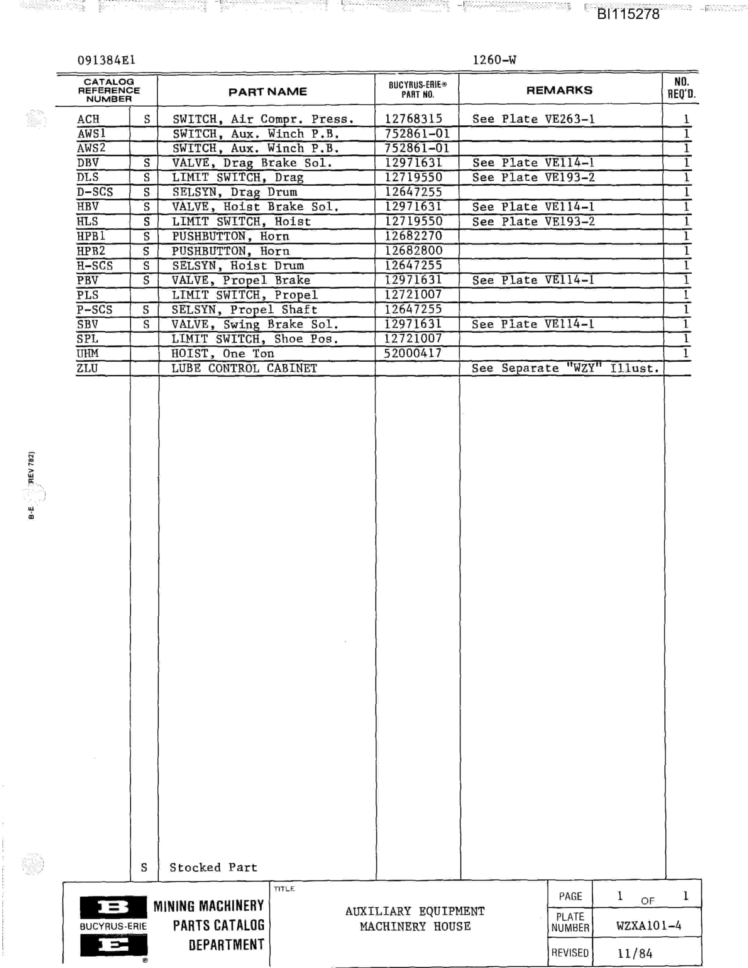 Bucyrus 3270-W Parts Catalog BI115278-3