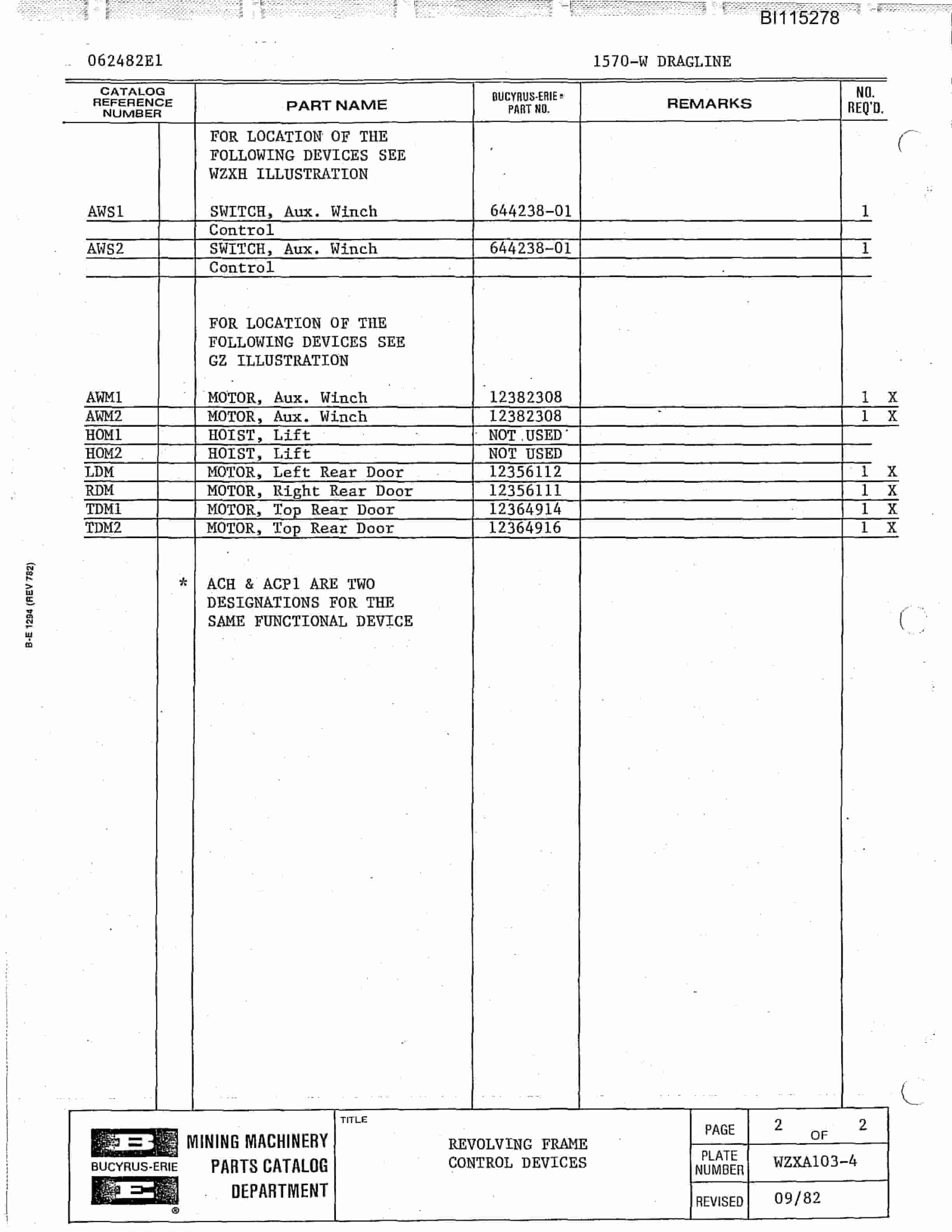 Bucyrus 3270-W Parts Catalog BI115278-4