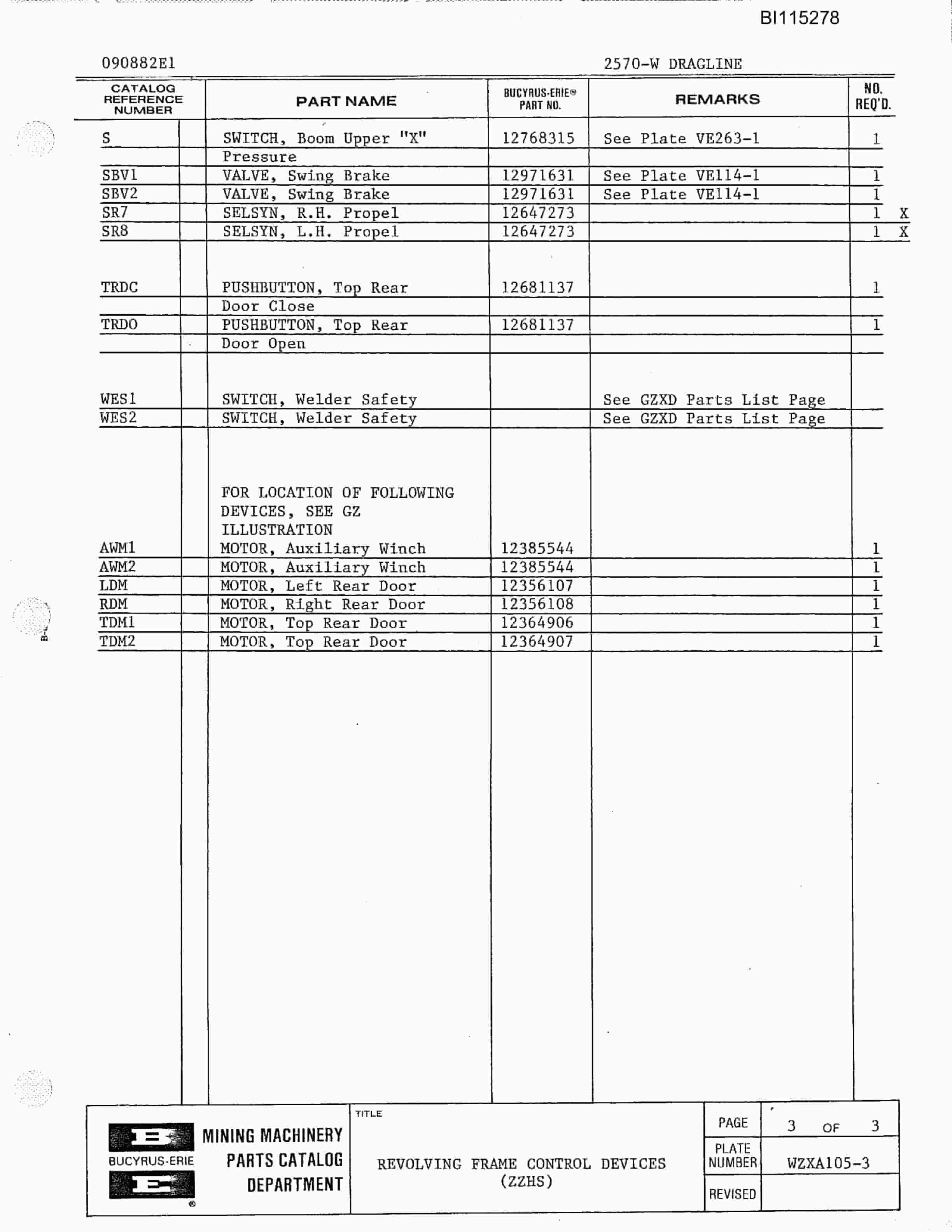 Bucyrus 3270-W Parts Catalog BI115278-5