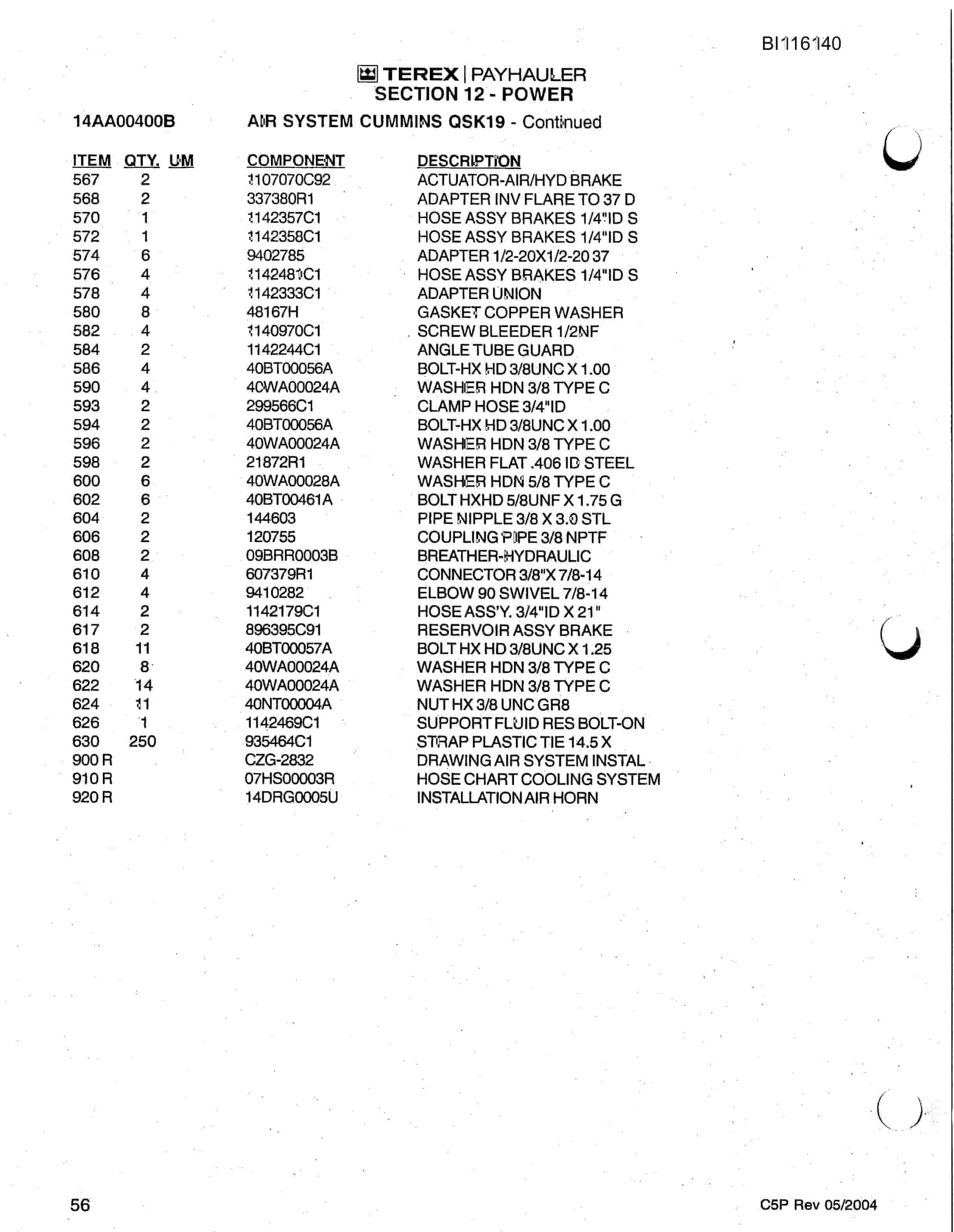 Bucyrus 350C Pay Hauler Parts Catalog BI116140-4