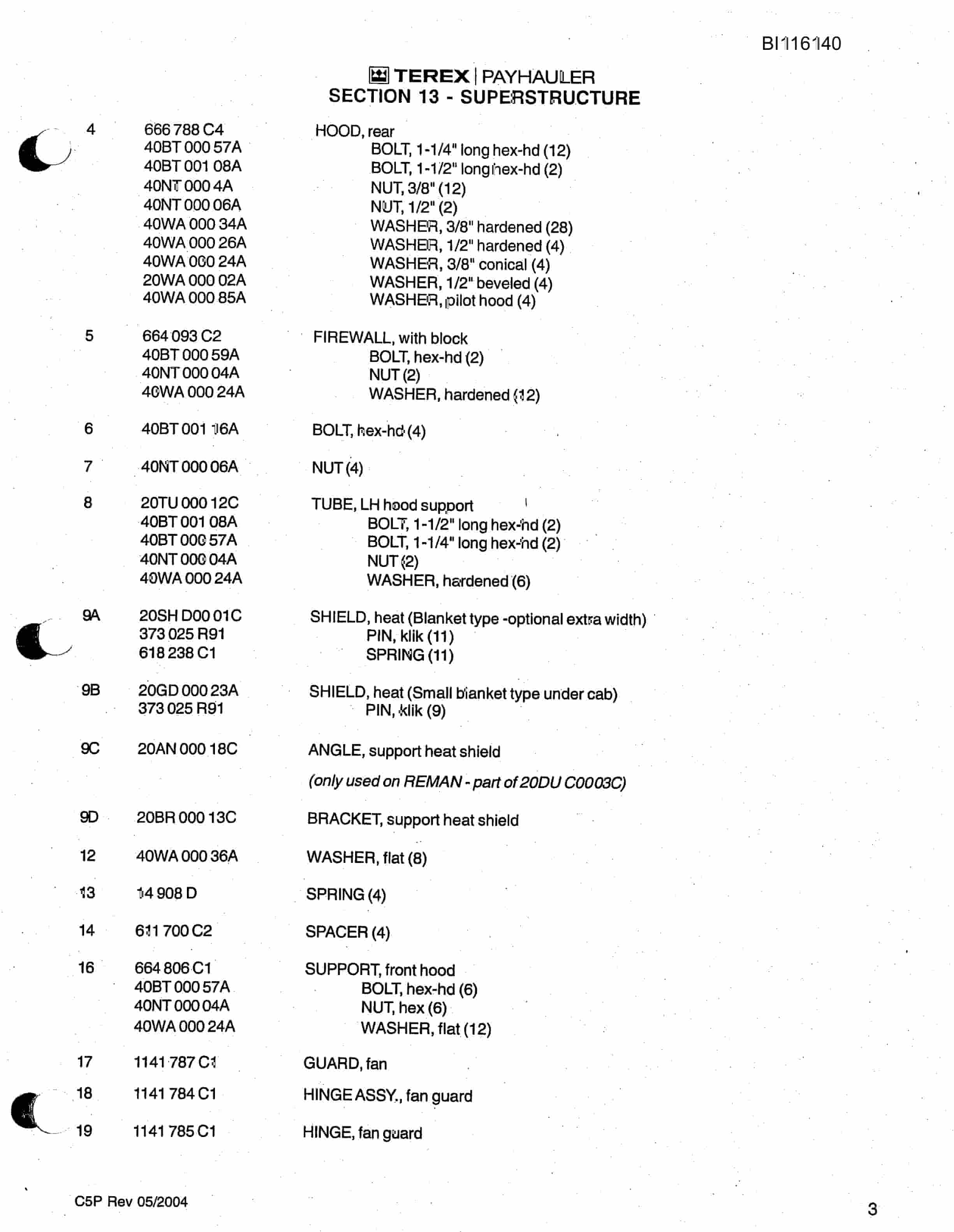 Bucyrus 350C Pay Hauler Parts Catalog BI116140-5