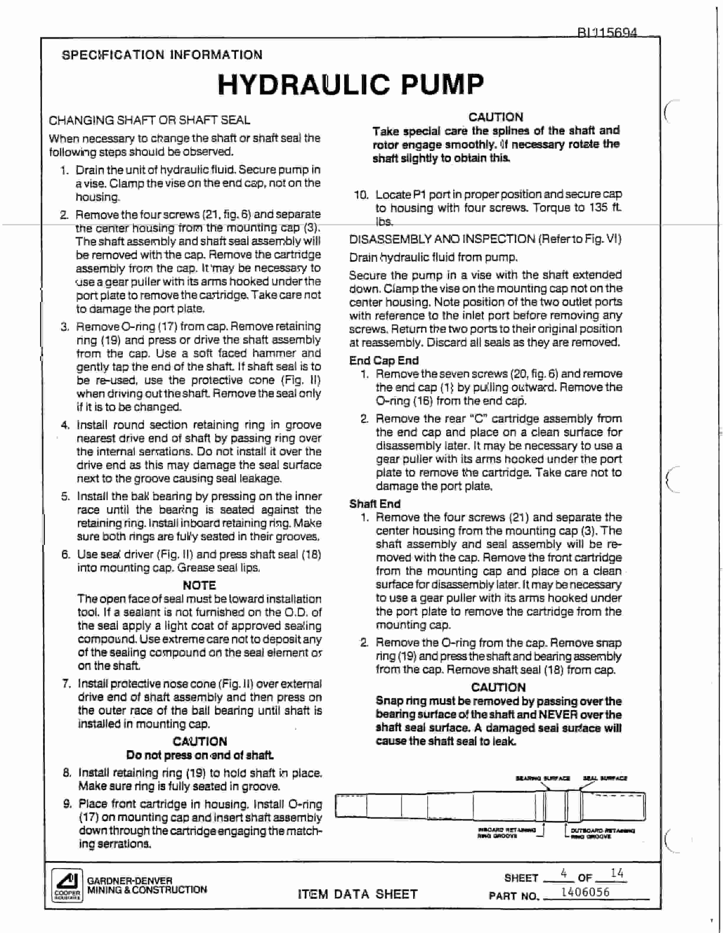 Bucyrus 35B Rotary Blasthole Drill Parts Catalog BI115694-2