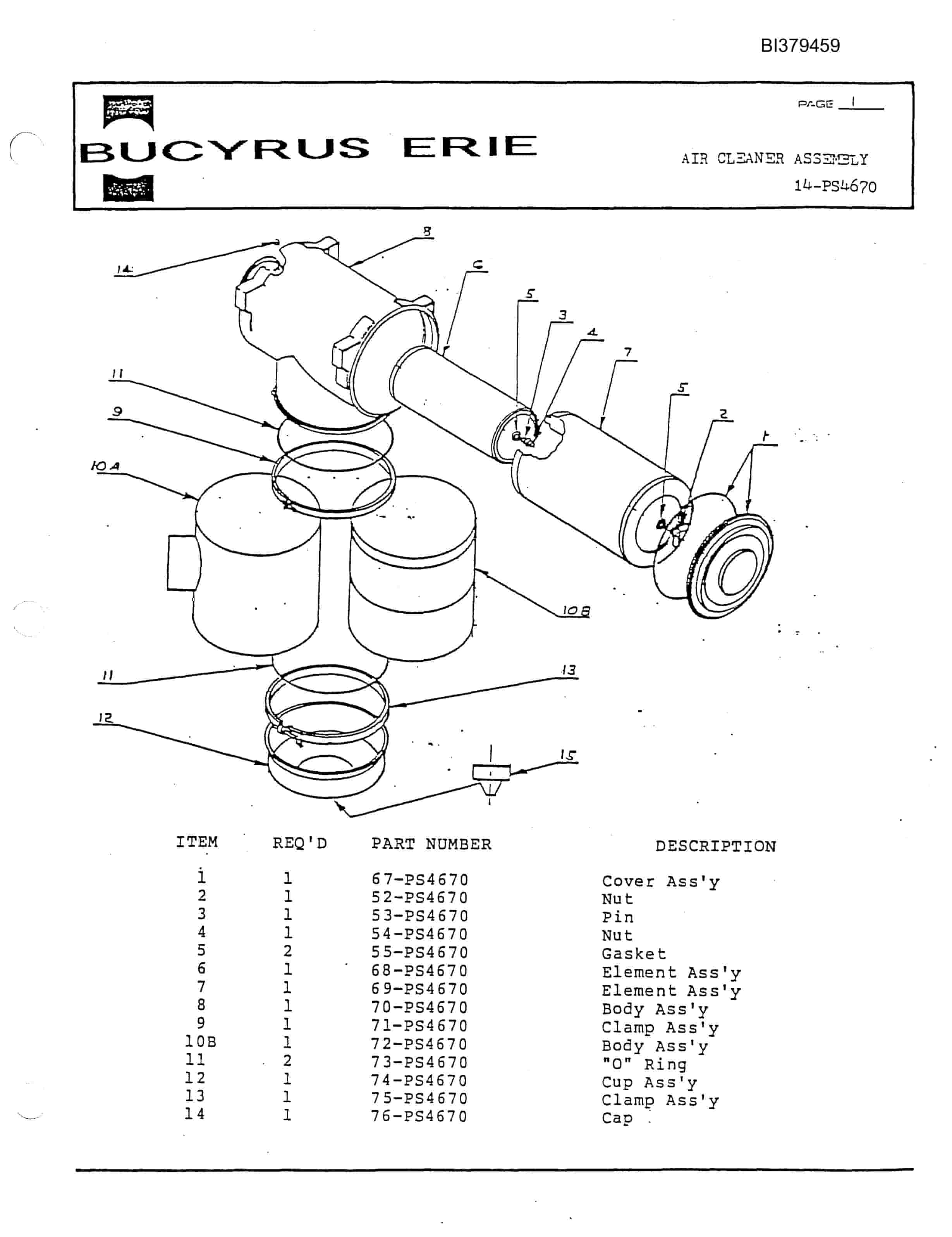 Bucyrus 35RII Drill Parts Manual BI379459-5