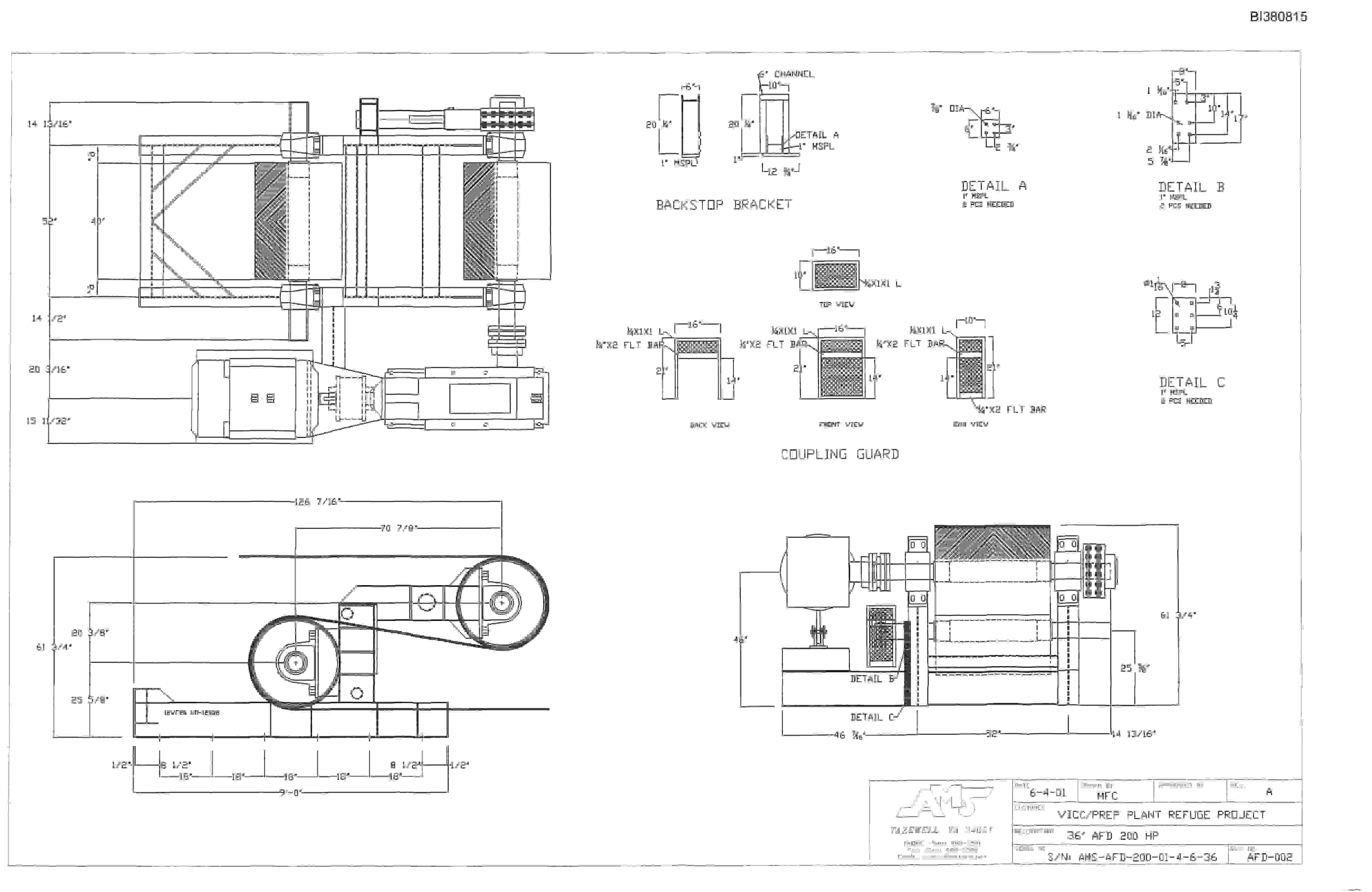 Bucyrus 36in Remote A-Frame, AFD 200HP Parts Catalog BI380815-5