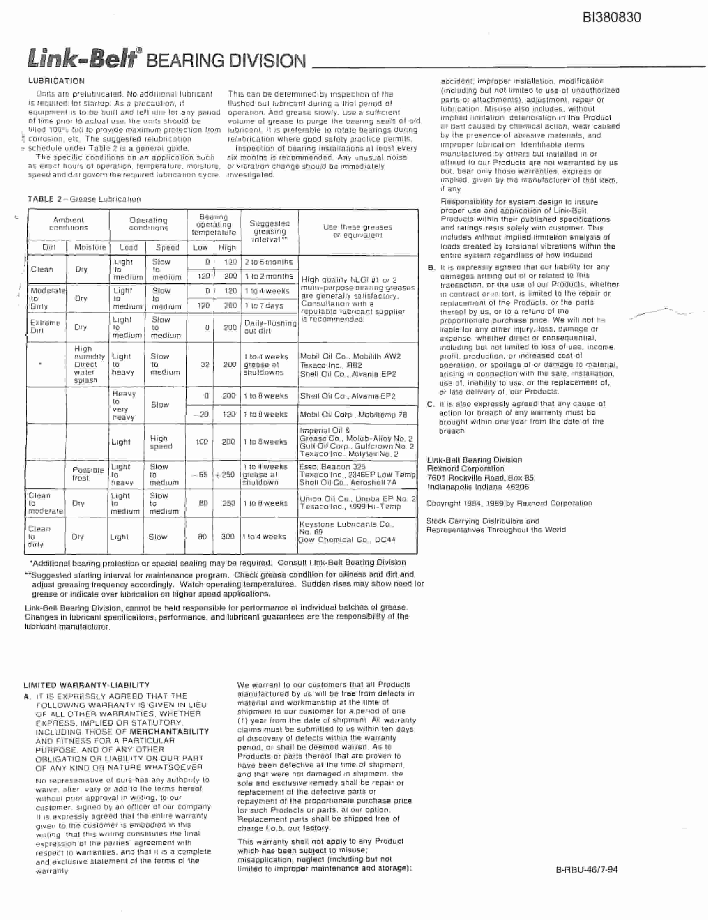Bucyrus 36in Single Belt Drive, Take-Up, Reconditioned Tailpiece Parts Catalog BI380830-5