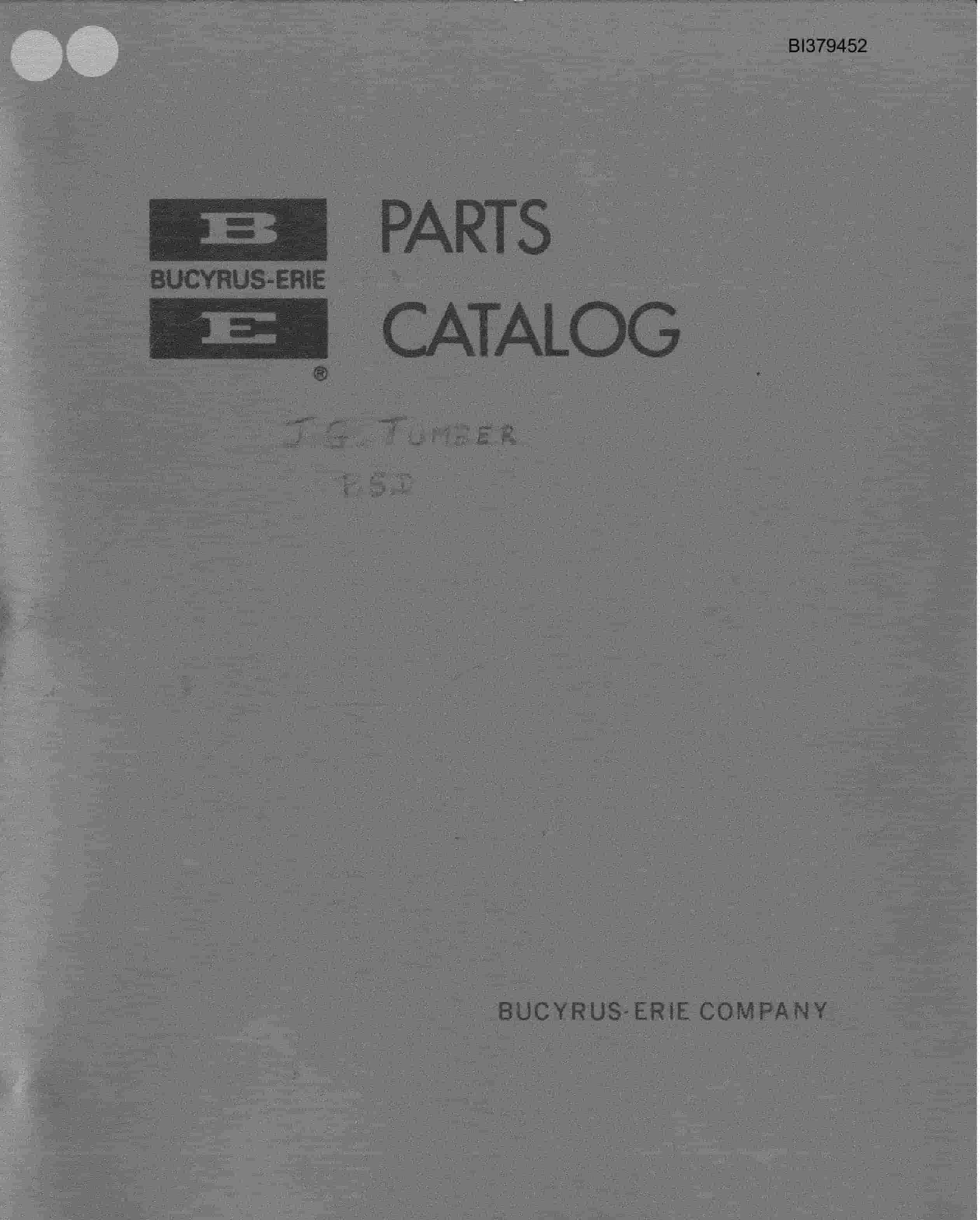 Bucyrus 380-W Drill Parts Catalog BI379452
