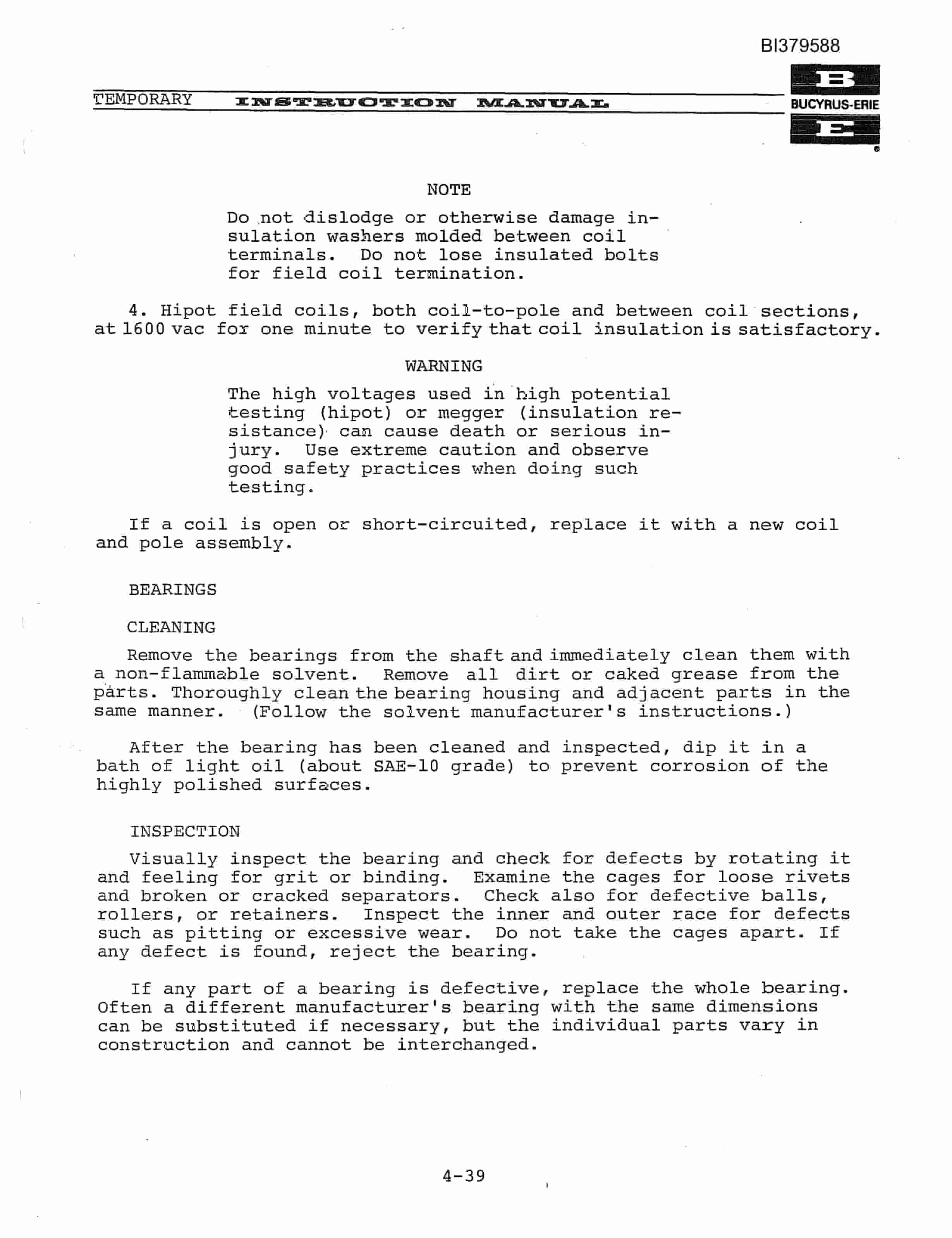 Bucyrus 380-W Walking Dragline Care, Maintenance And Operation Manual BI379588-2