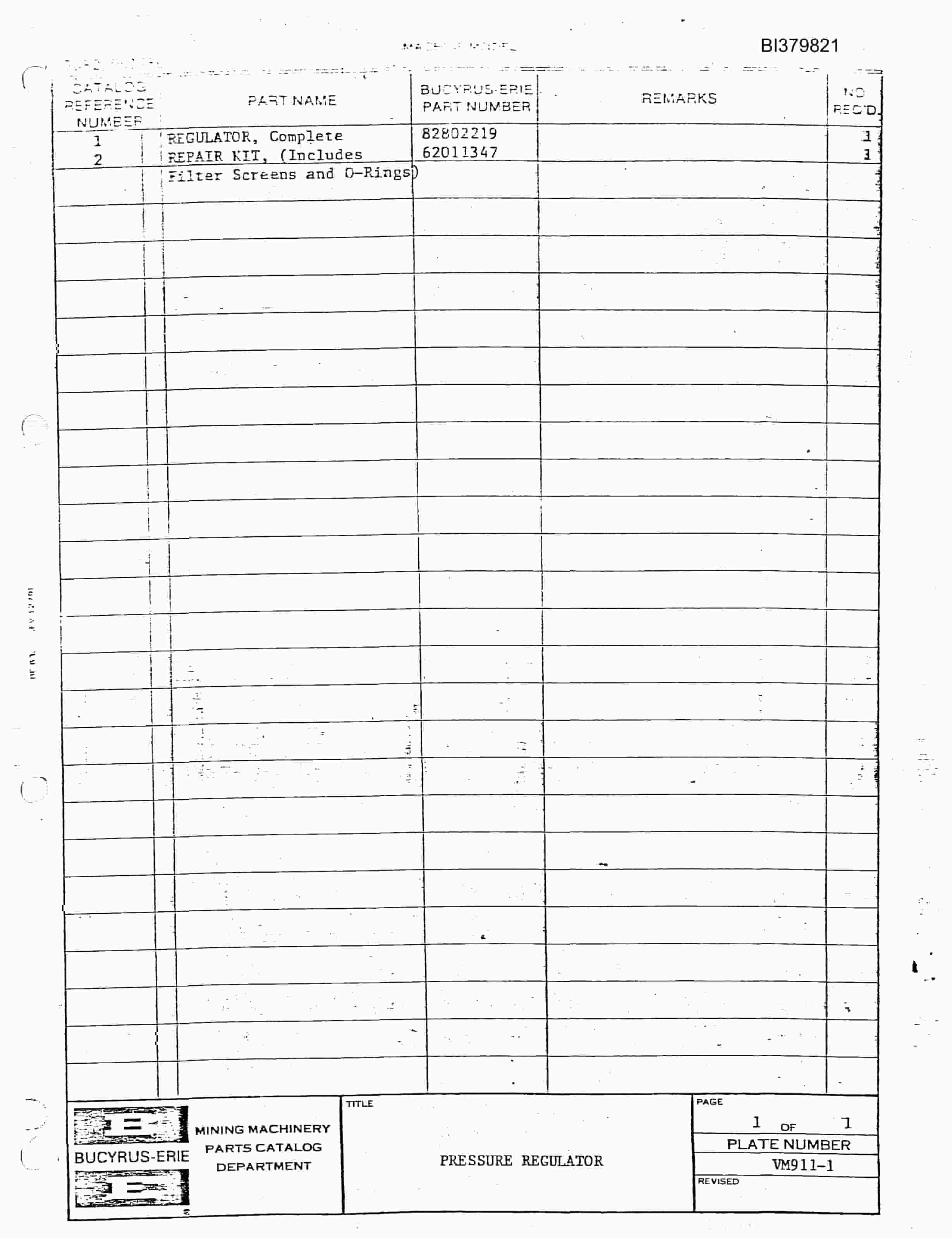 Bucyrus 380W Electric Dragline Repair Parts Catalog BI379821-2