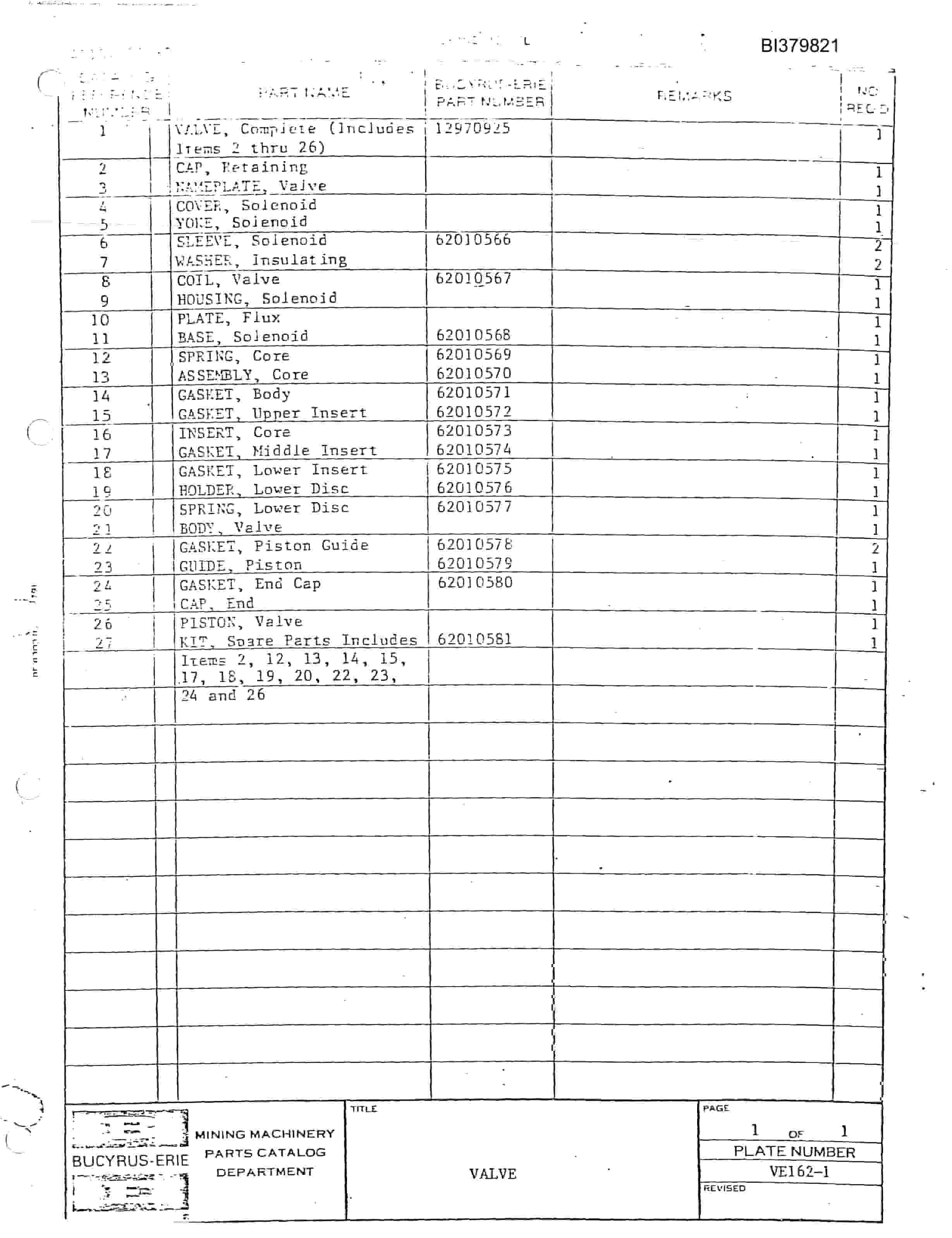 Bucyrus 380W Electric Dragline Repair Parts Catalog BI379821-5