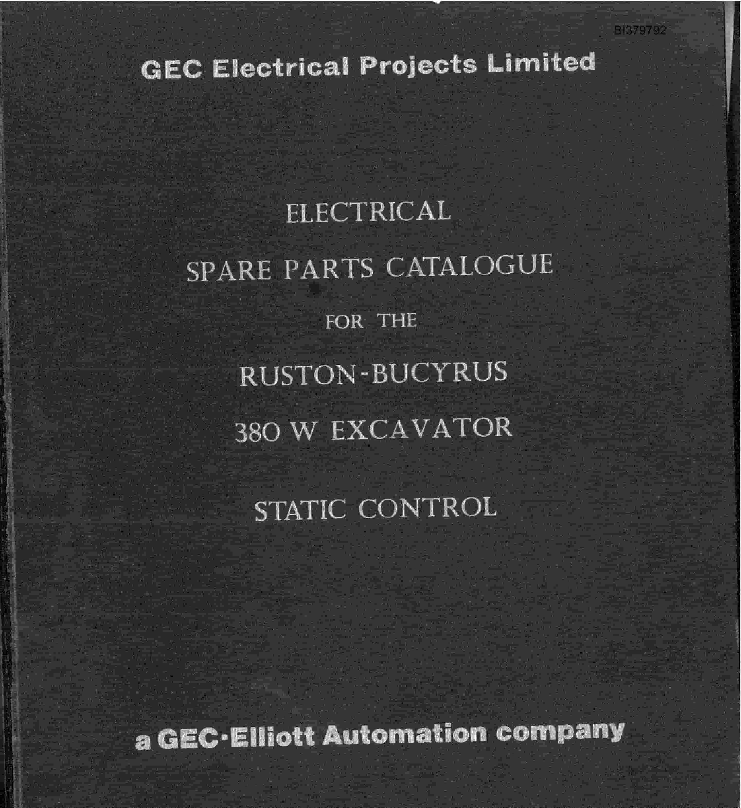 Bucyrus 380W Excavator Spare Parts Catalog BI379792