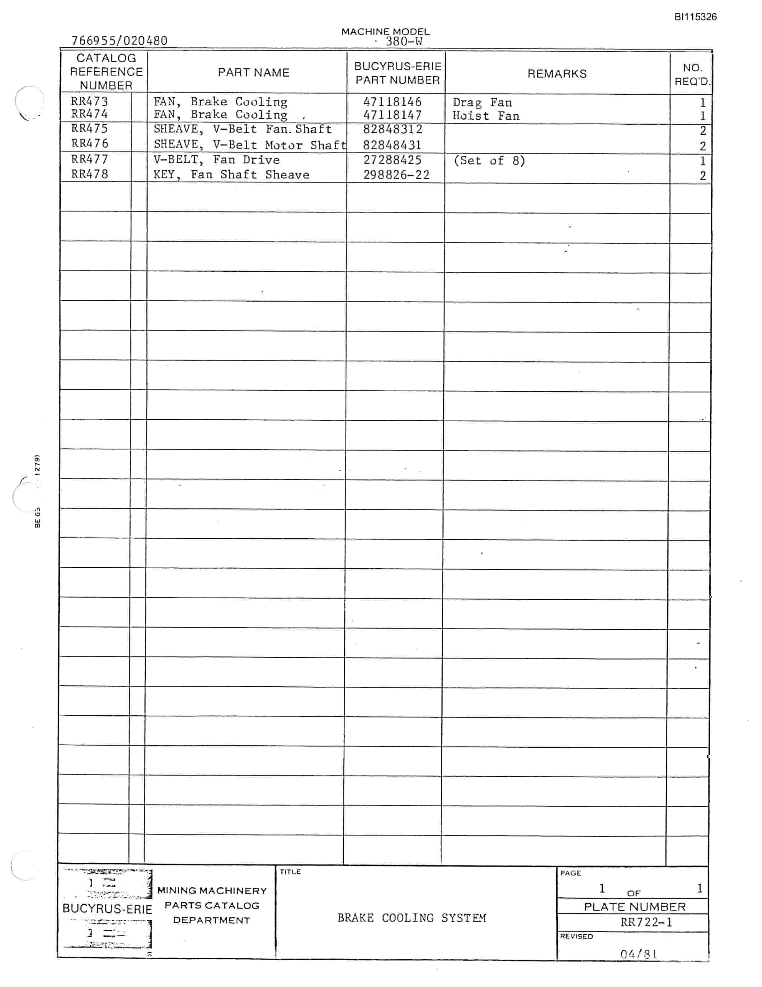 Bucyrus 380W Walking Dragline Parts Catalog BI115326-4