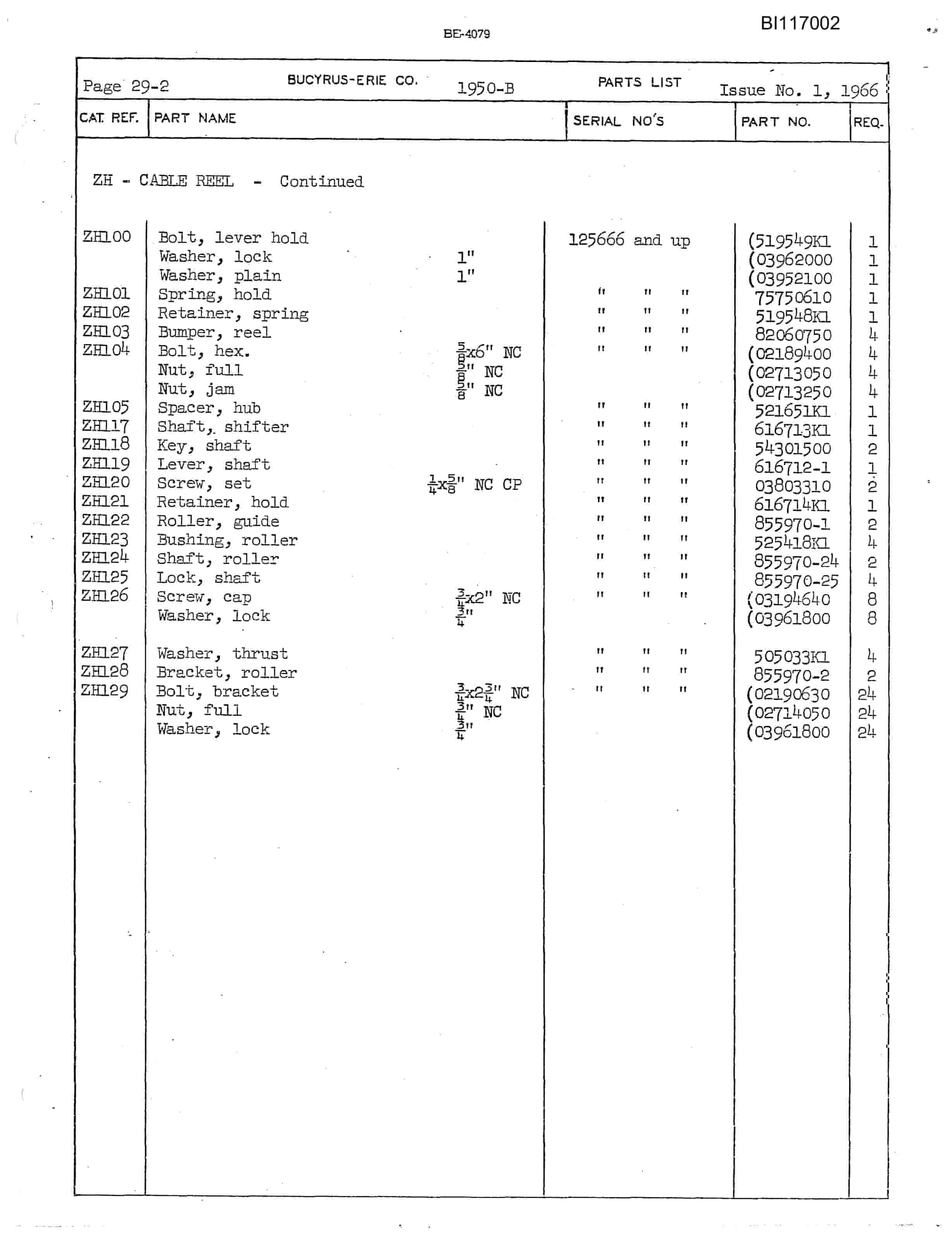 Bucyrus 3850-B Parts Catalog BI117002-5