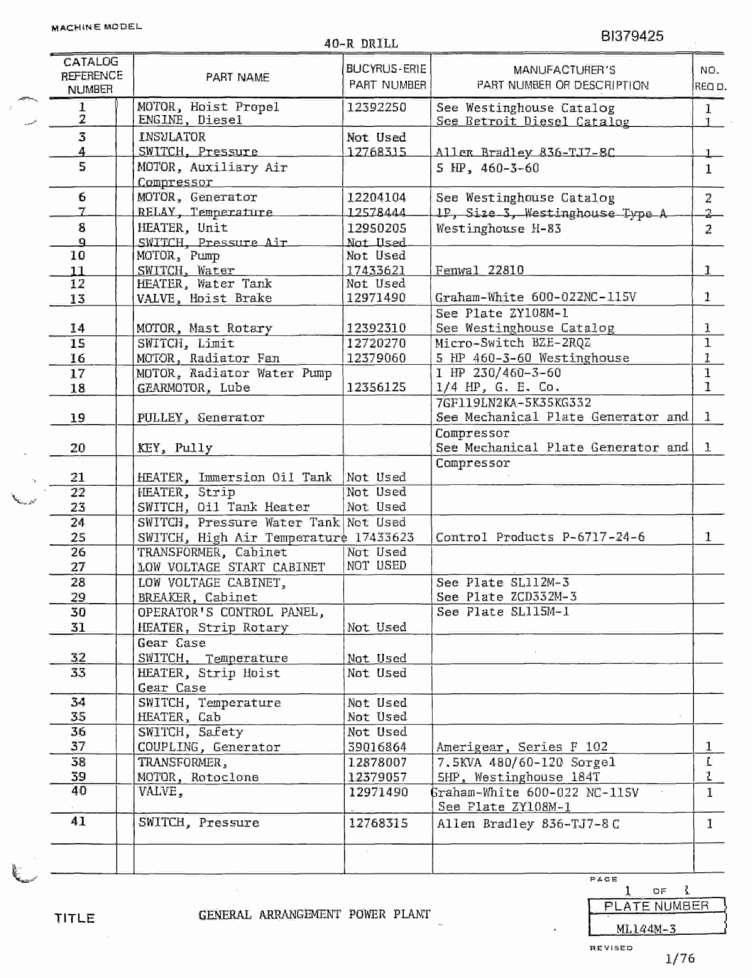 Bucyrus 40-R Drill Parts Catalog BI379425-4