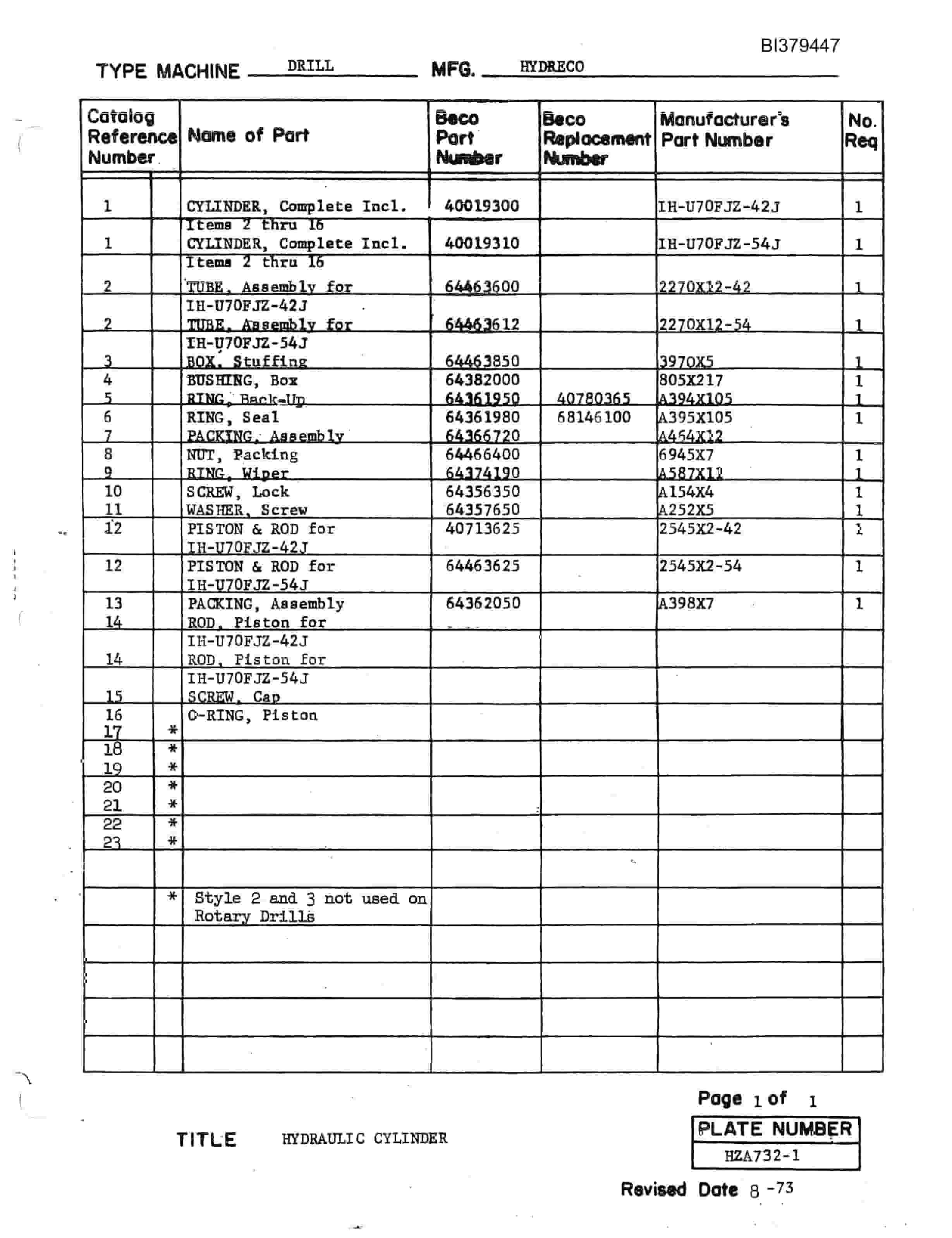 Bucyrus 40-R Drill Parts Catalog BI379447-2