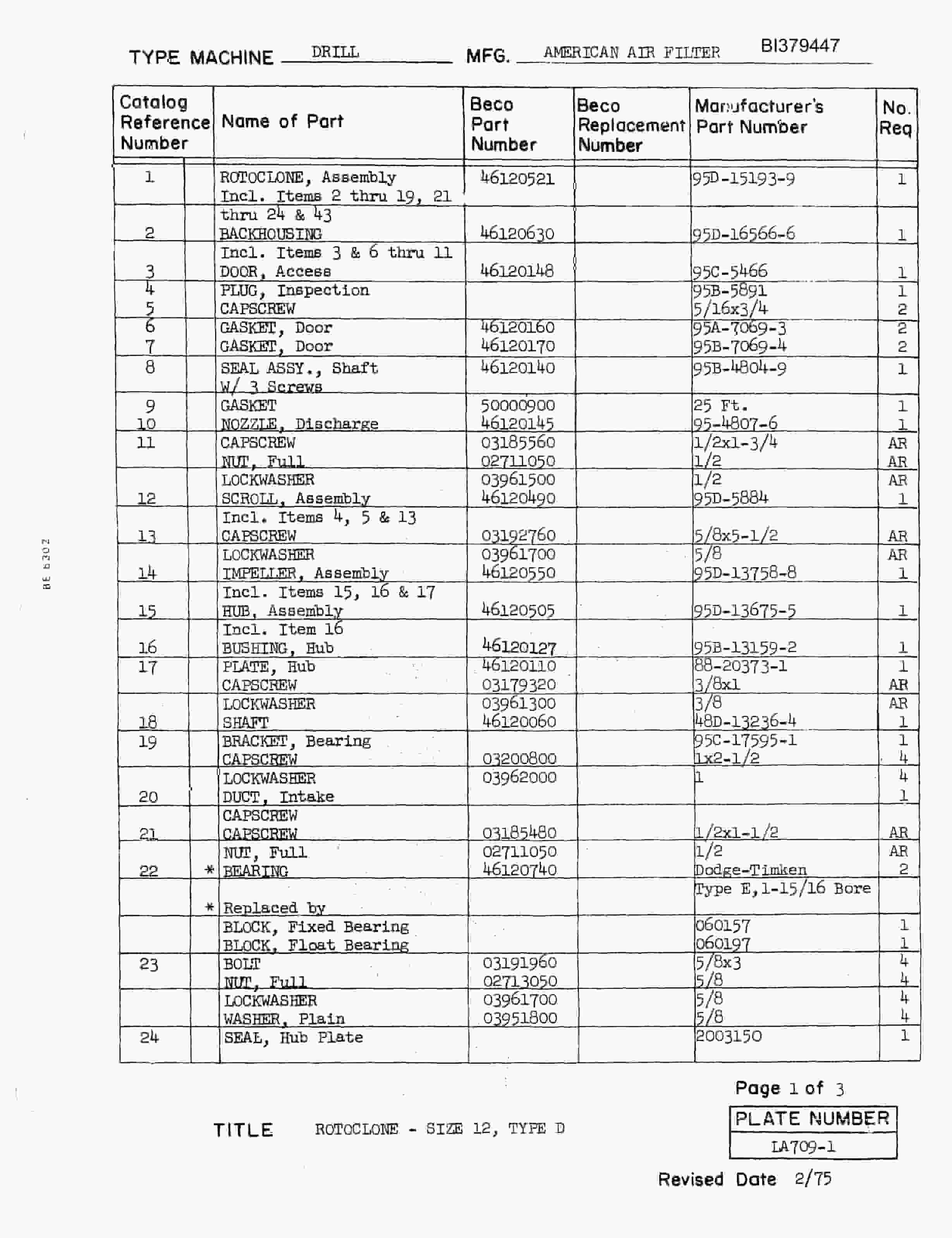 Bucyrus 40-R Drill Parts Catalog BI379447-3