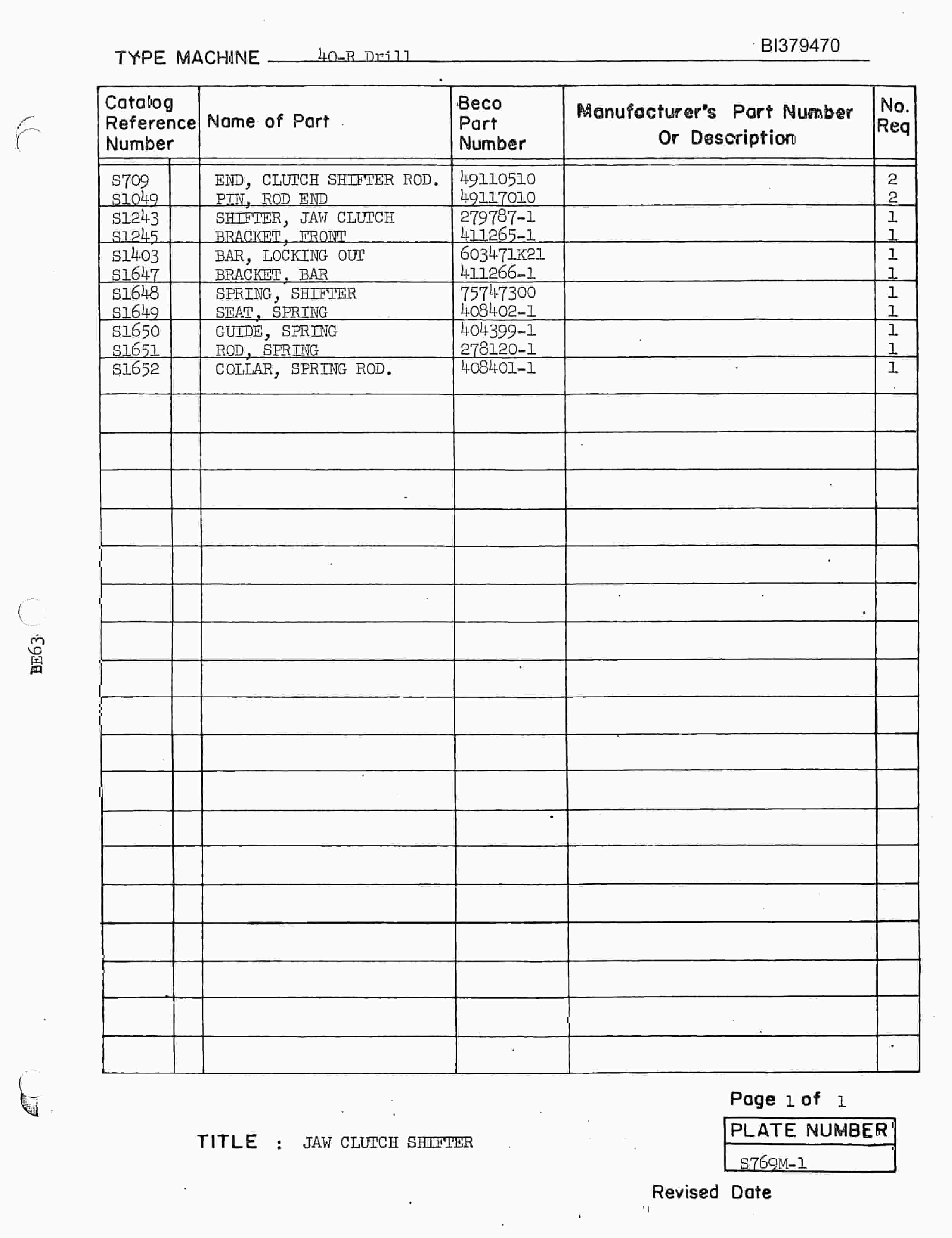 Bucyrus 40-R Drill Parts Manual BI379470-2