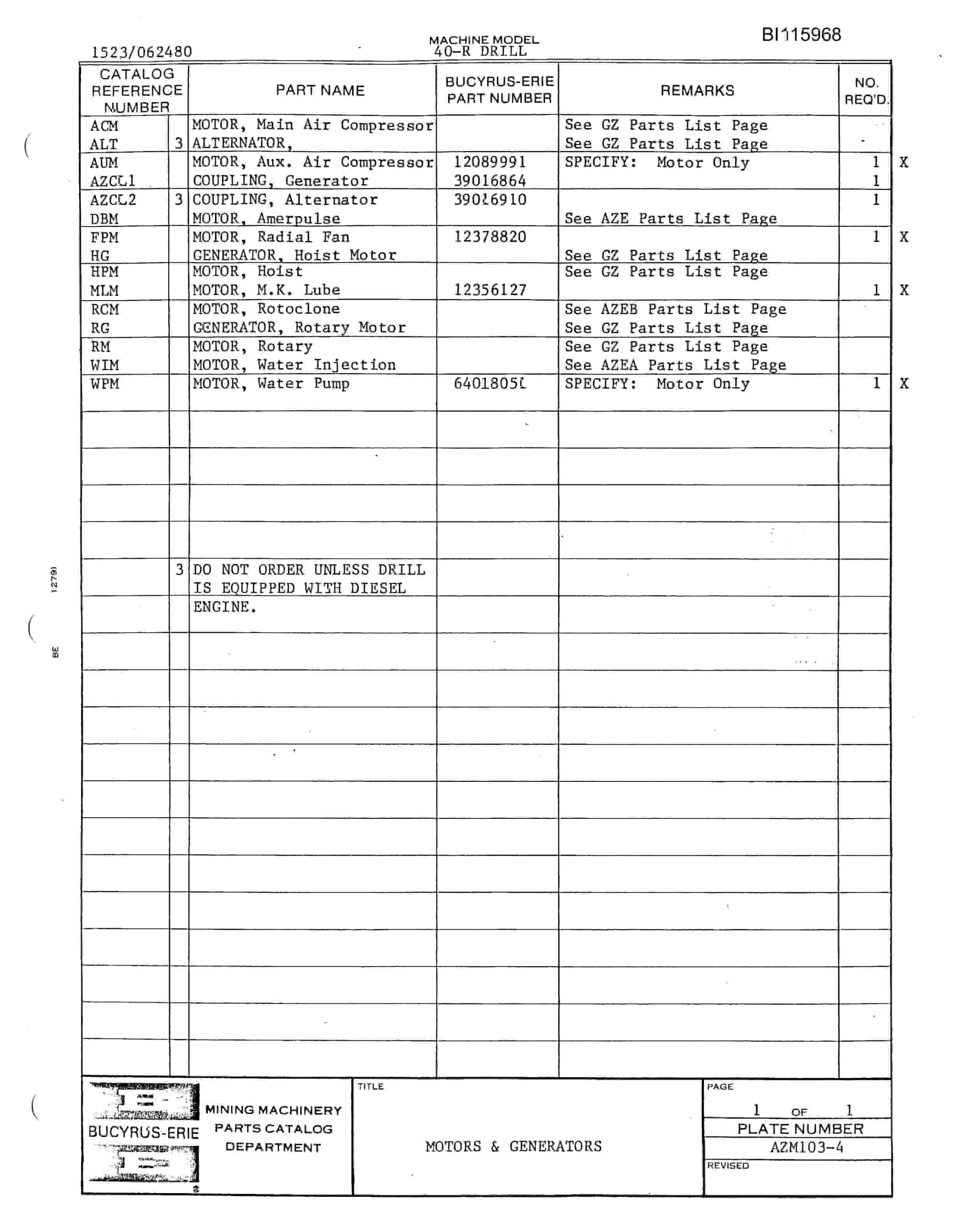Bucyrus 40-R Drill Technical Manual BI115968-2