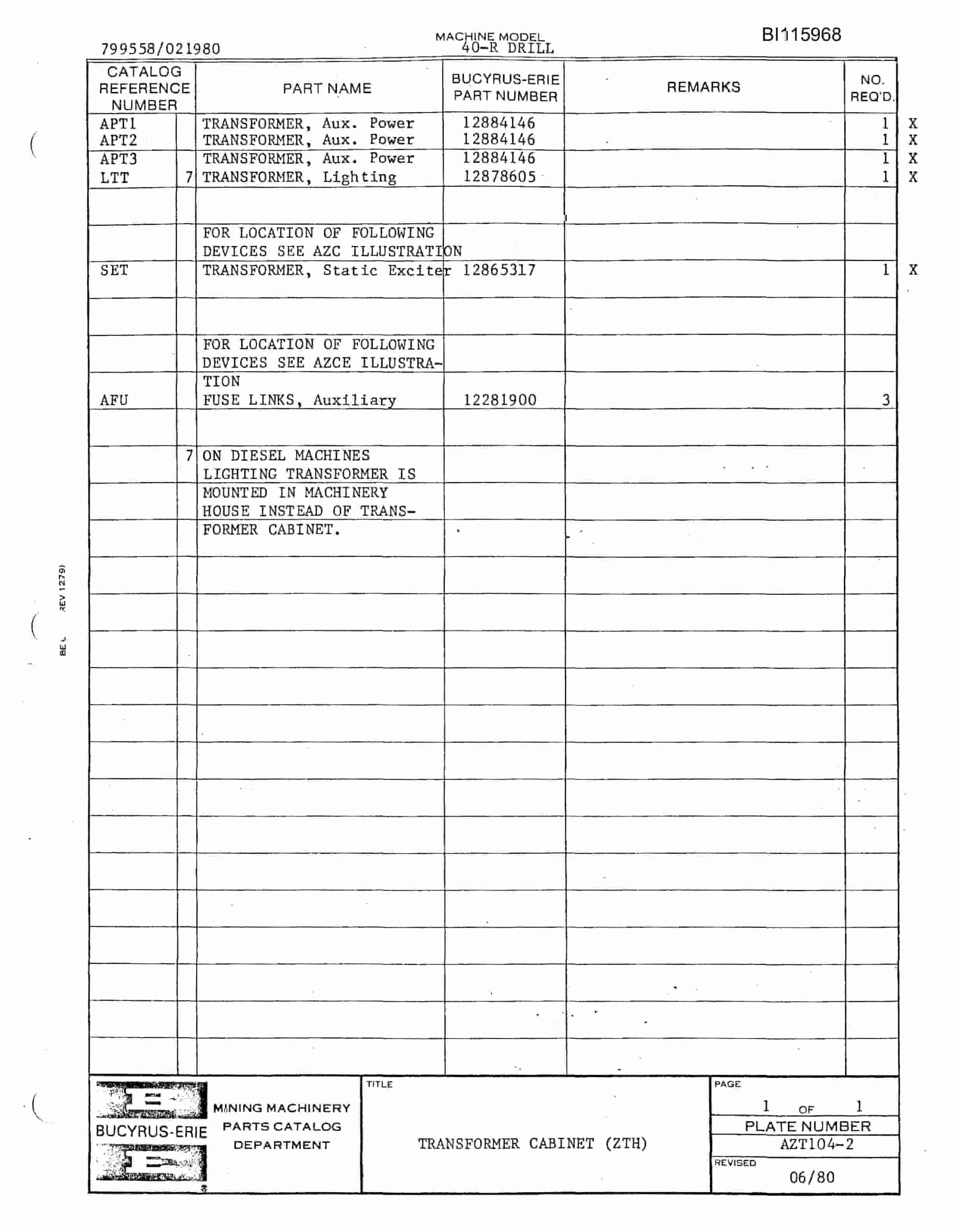 Bucyrus 40-R Drill Technical Manual BI115968-3