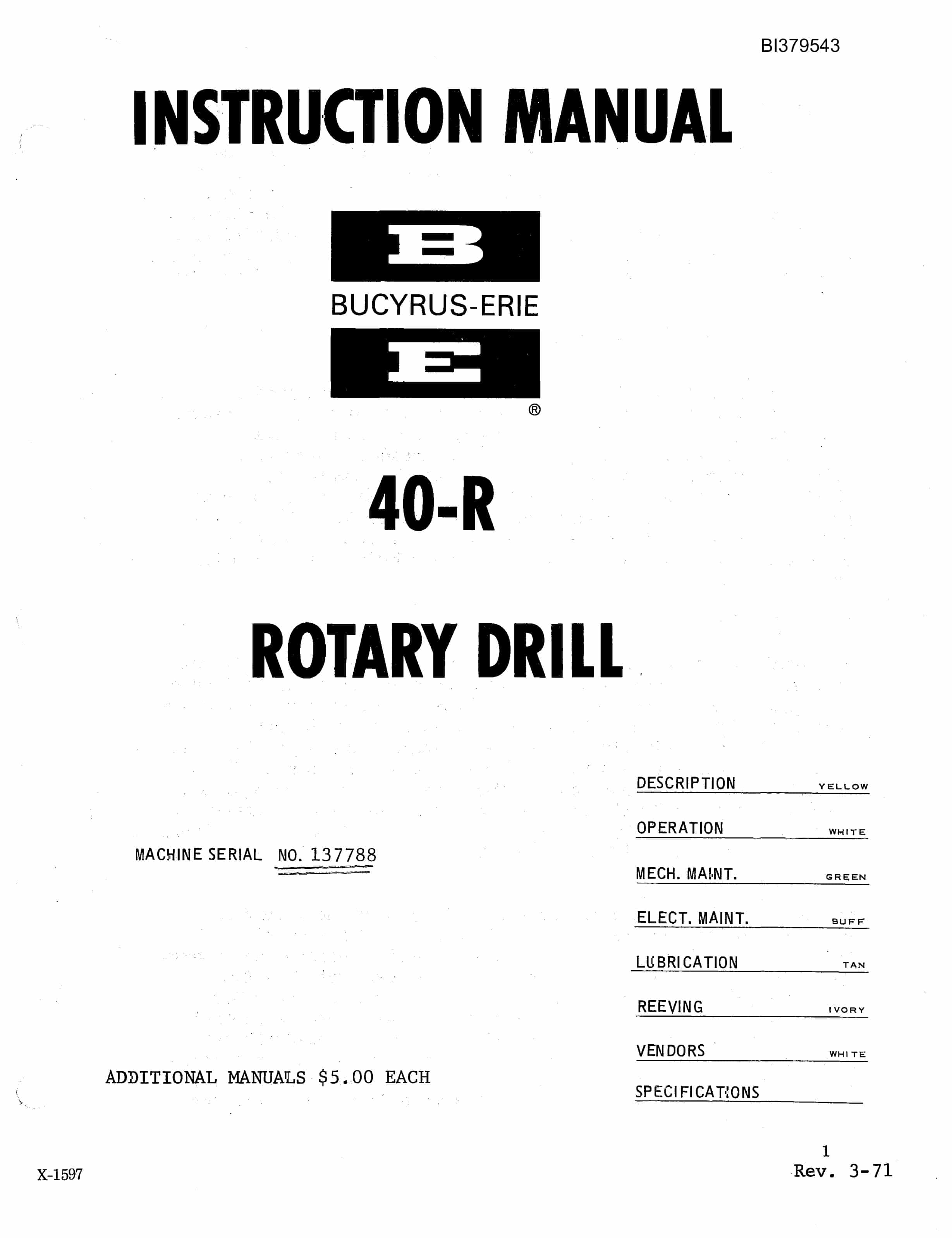 Bucyrus 40-R Rotary Drill Instruction Manual BI379543