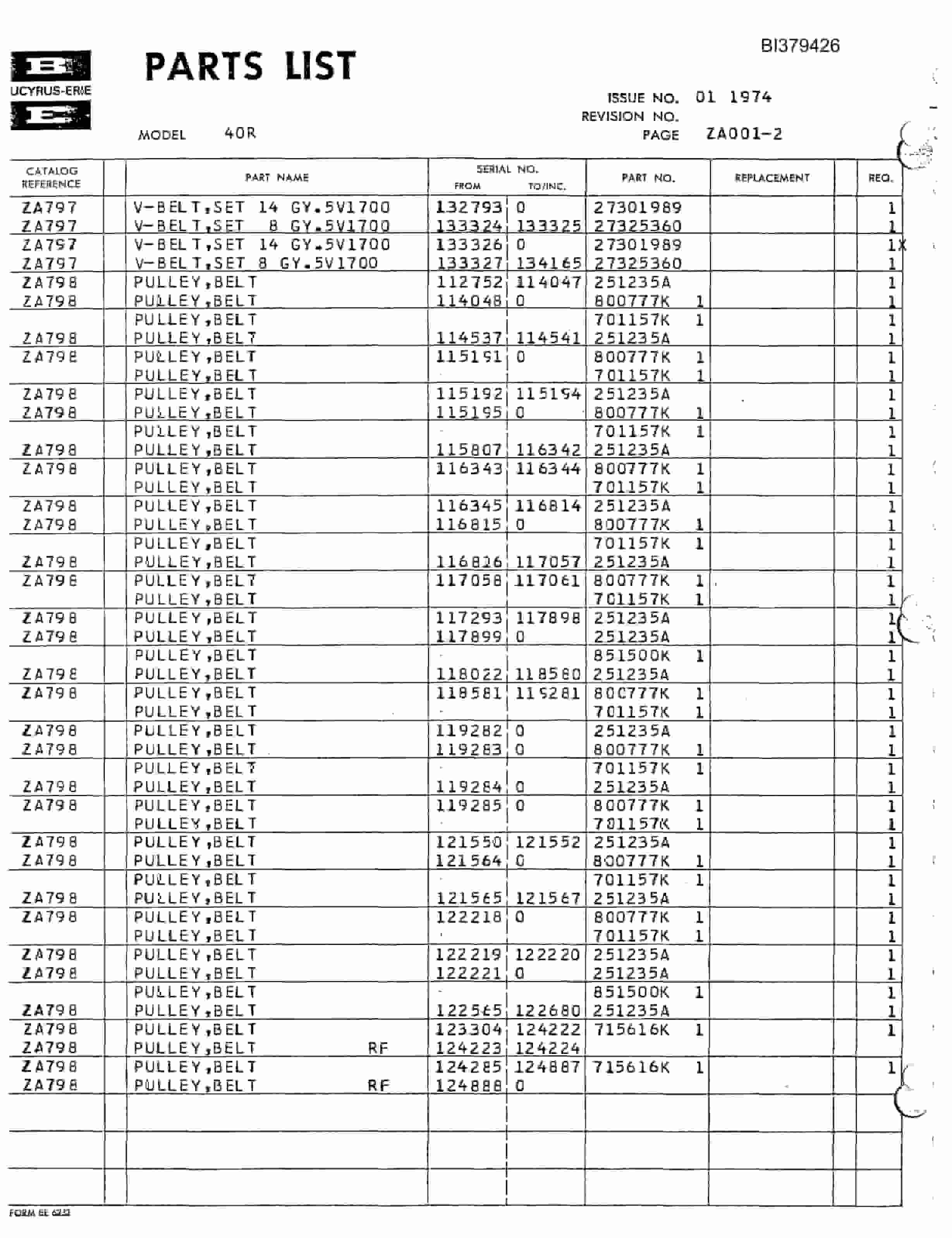 Bucyrus 40-R Rotary Drill Parts Catalog BI379426-3
