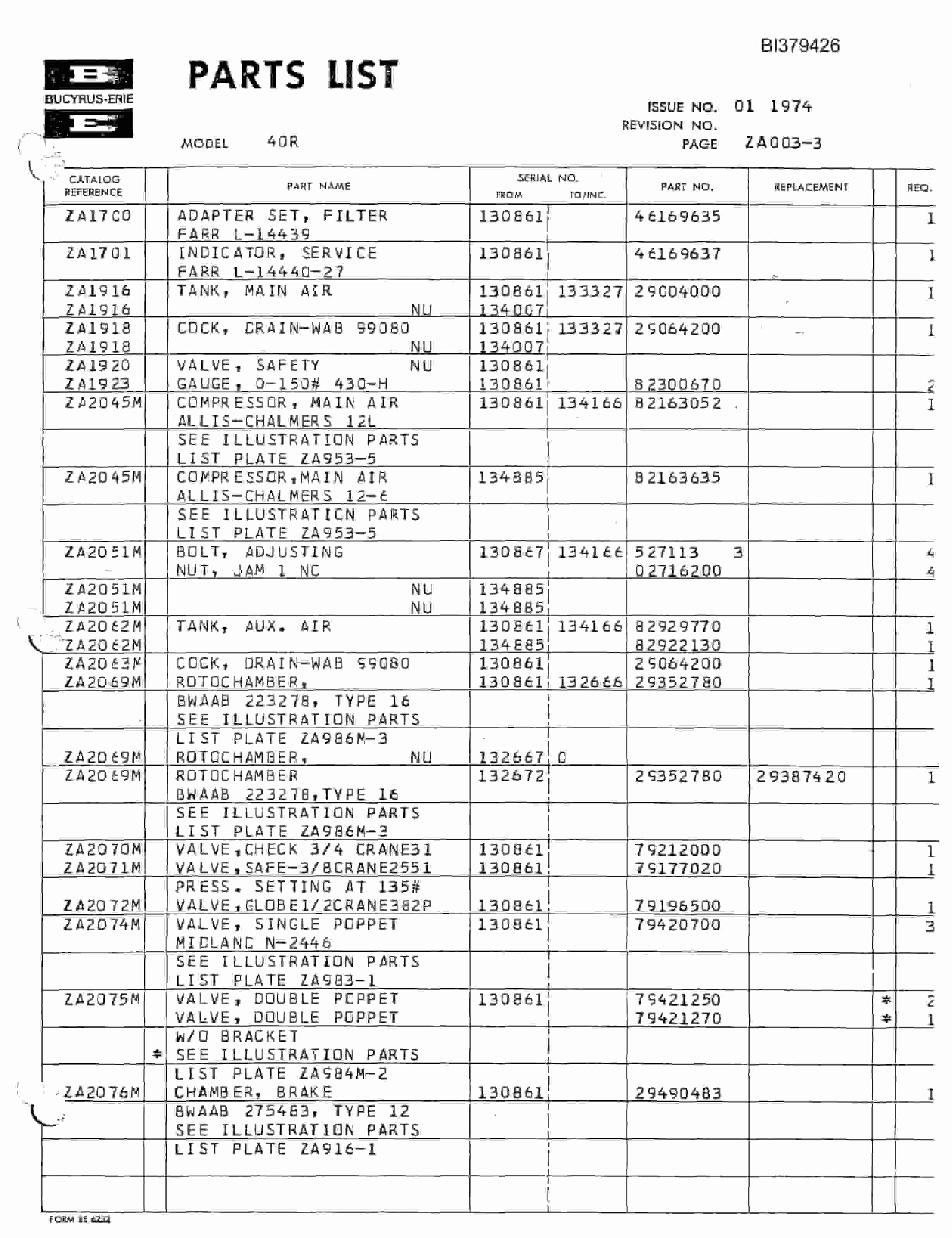 Bucyrus 40-R Rotary Drill Parts Catalog BI379426-4