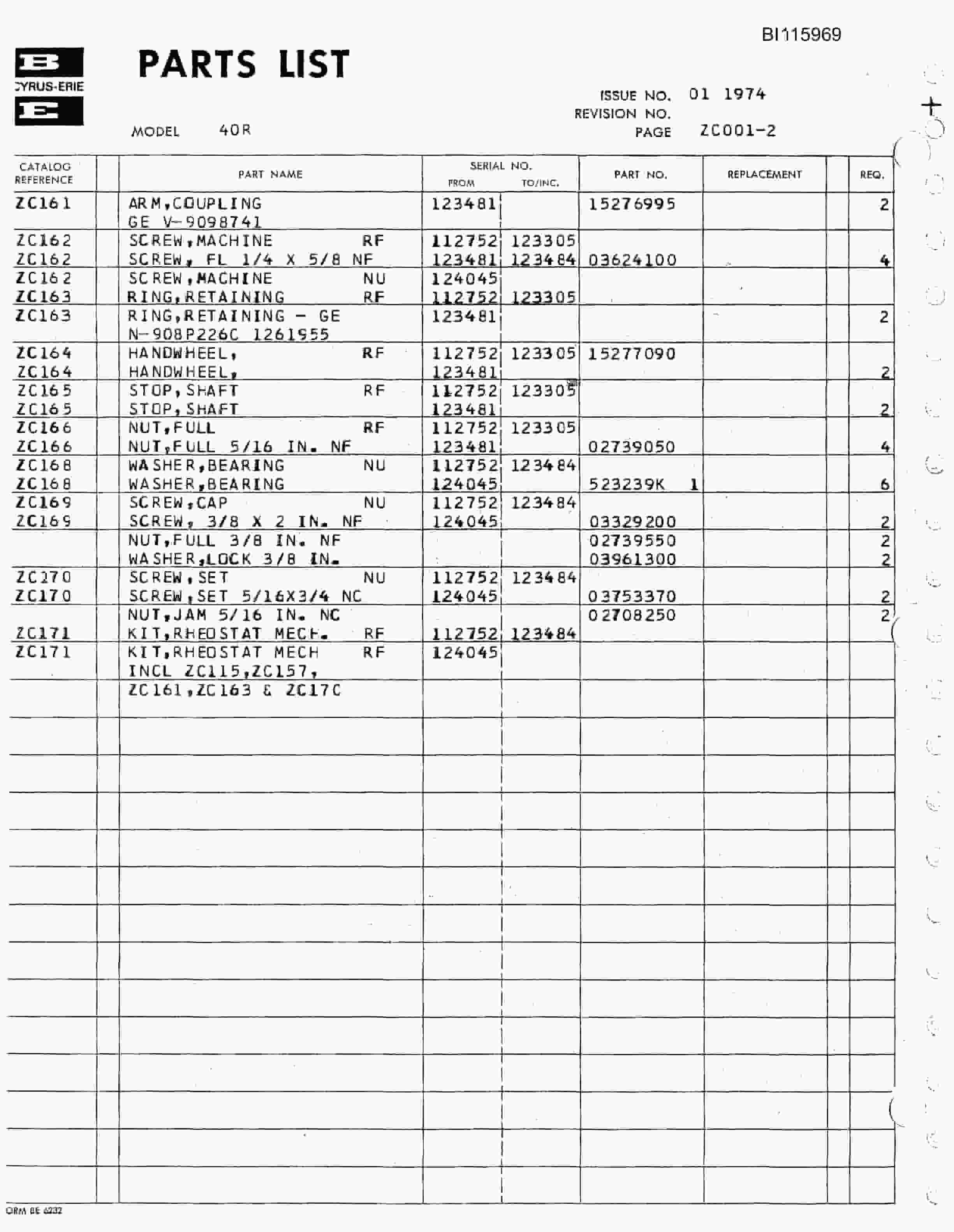 Bucyrus 40-R Rotary Drill Technical Manual BI115969-5