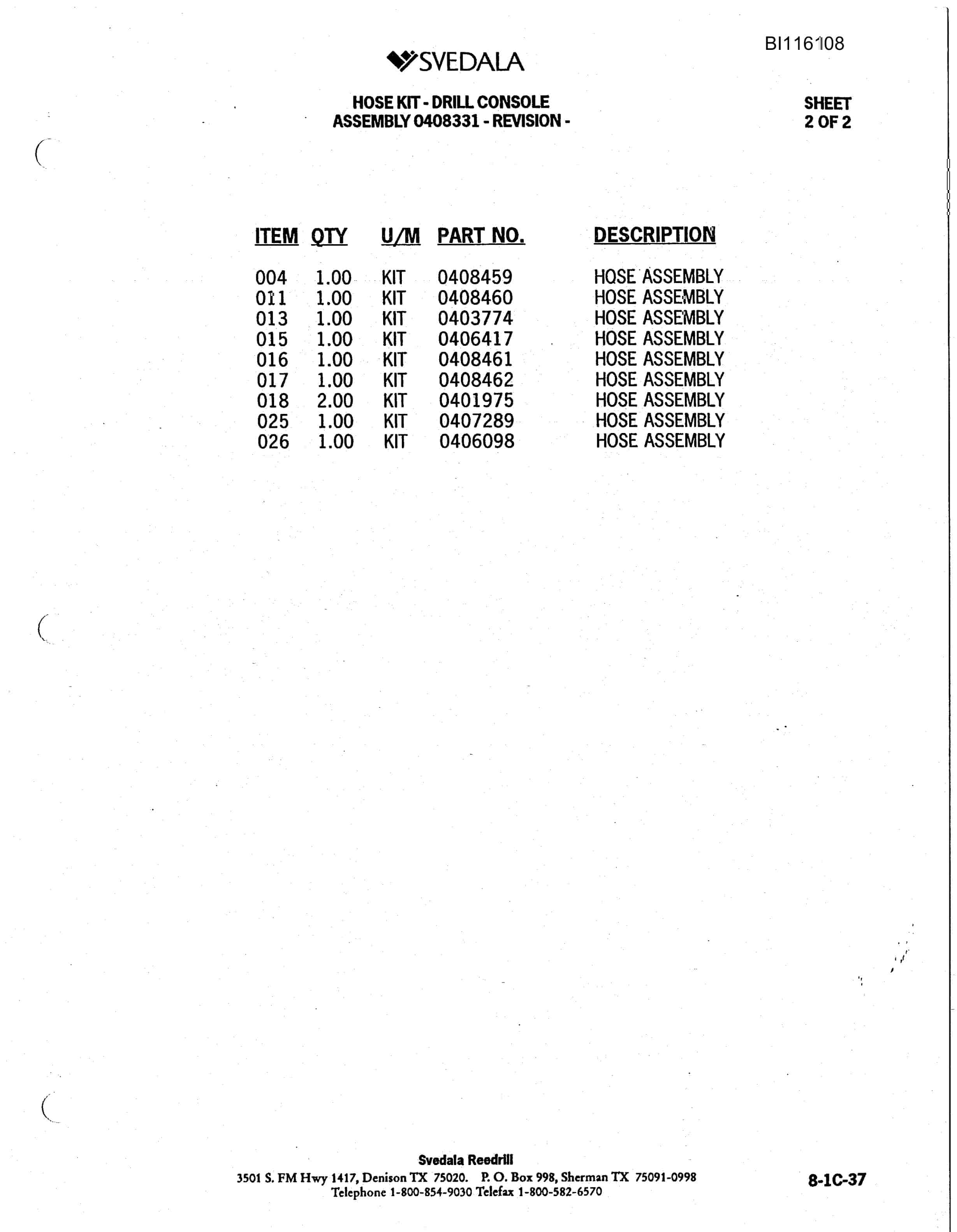 Bucyrus 402 Hydra-Trac Hydraulic Track Drill Parts Catalog BI116108-3