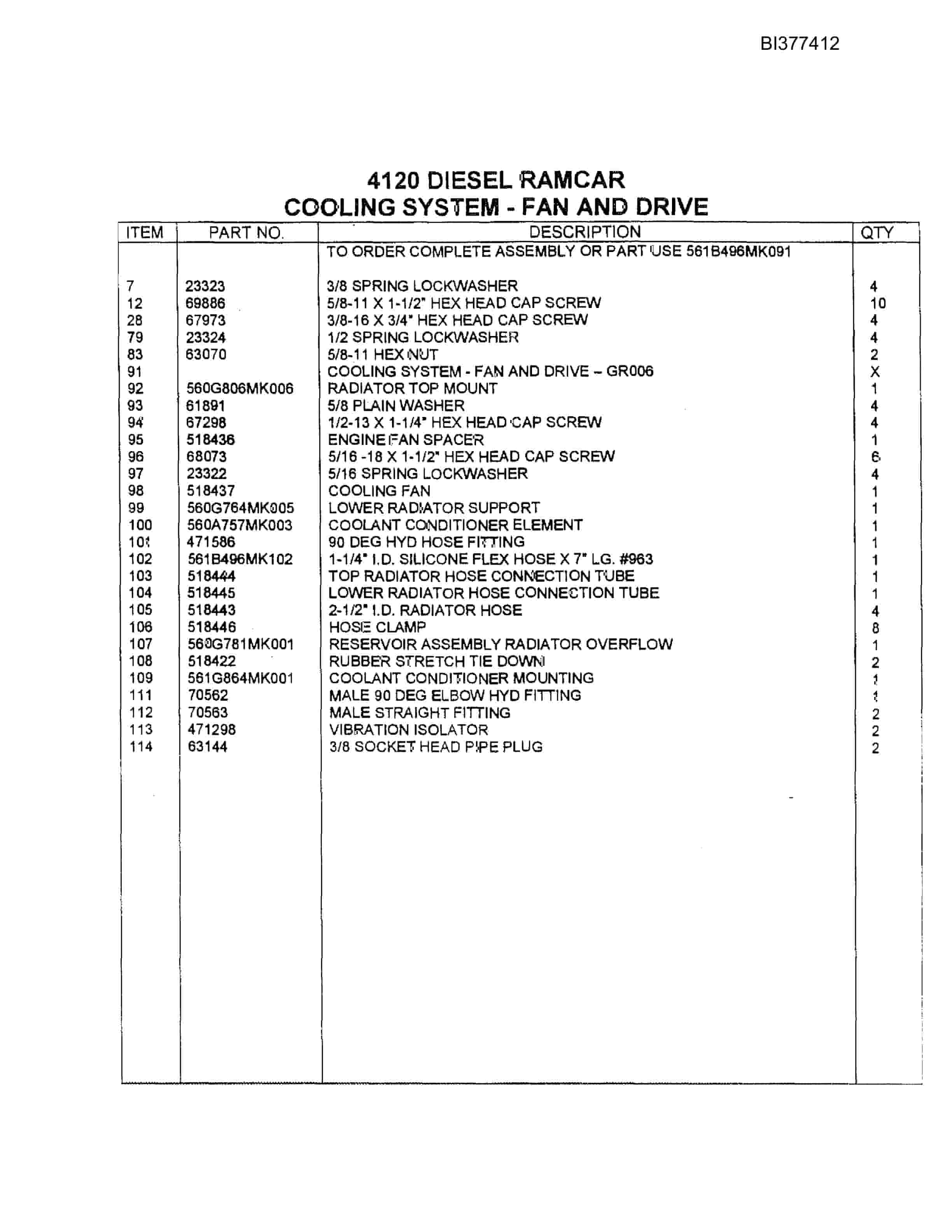 Bucyrus 4120 Diesel Ramcar Parts Catalog BI377412-2