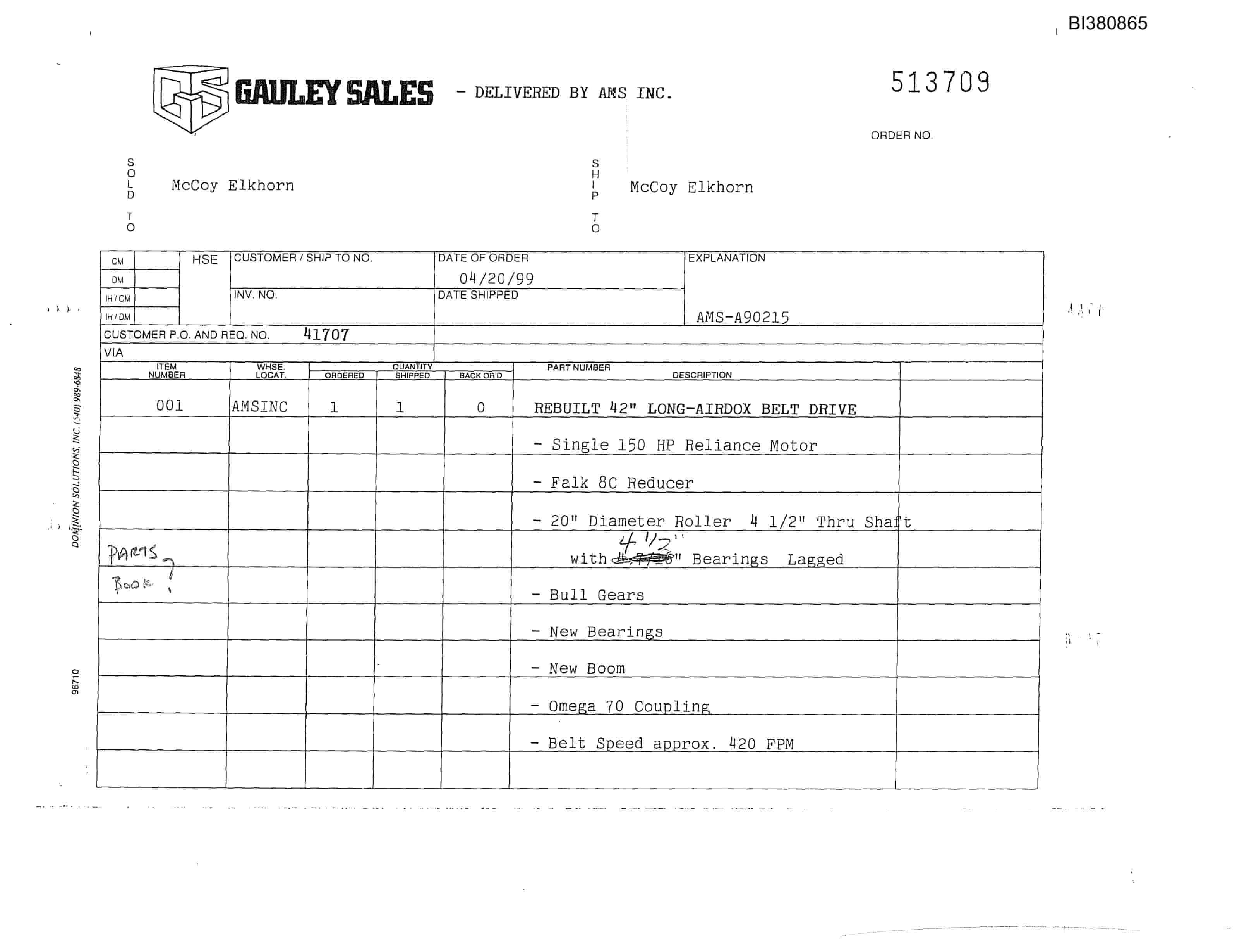 Bucyrus 42in SD 150HP Parts Catalog BI380865-2