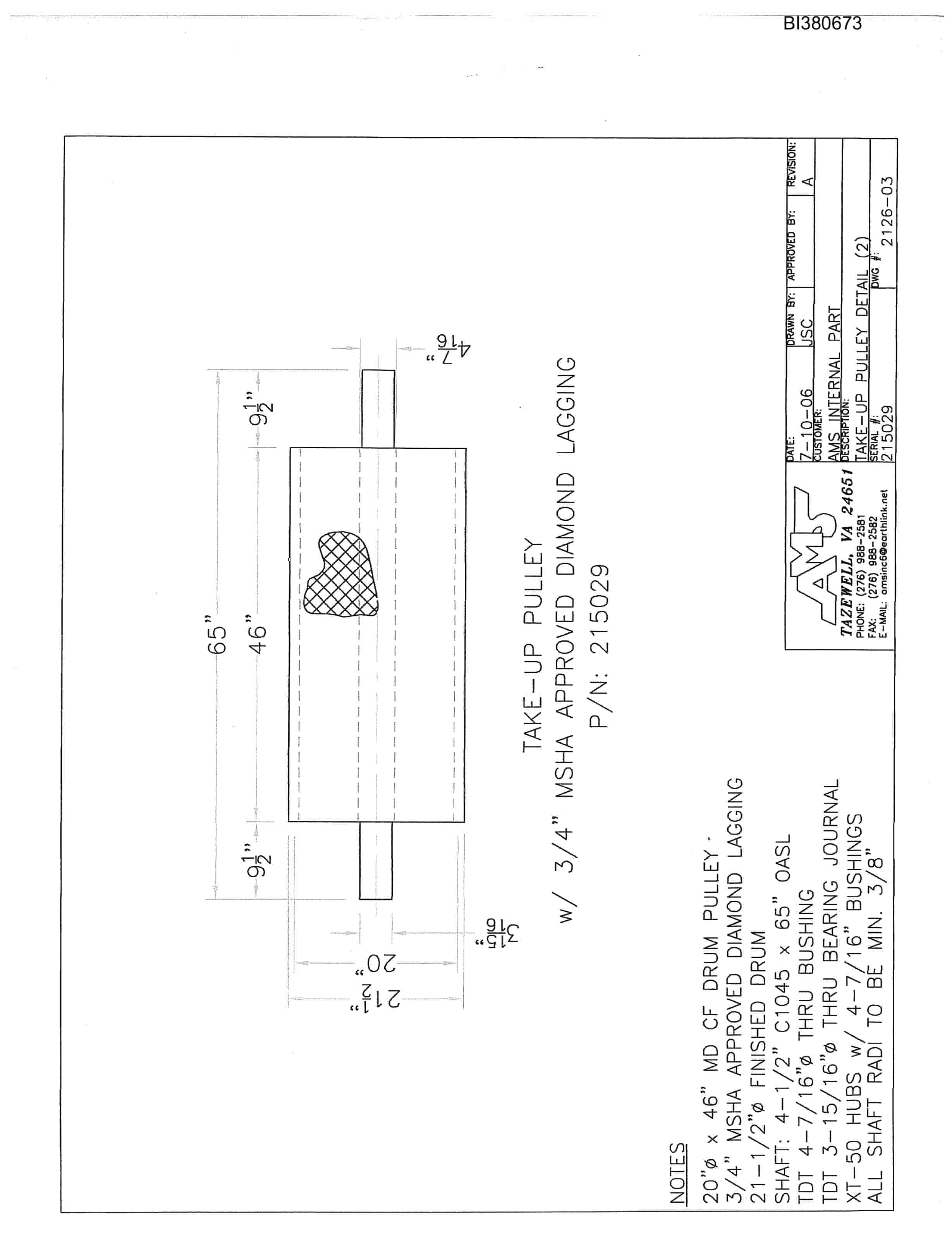 Bucyrus 42in Single 200HP Drive, Tailpiece, Hydraulic Take-Up Parts Catalog BI380673-4