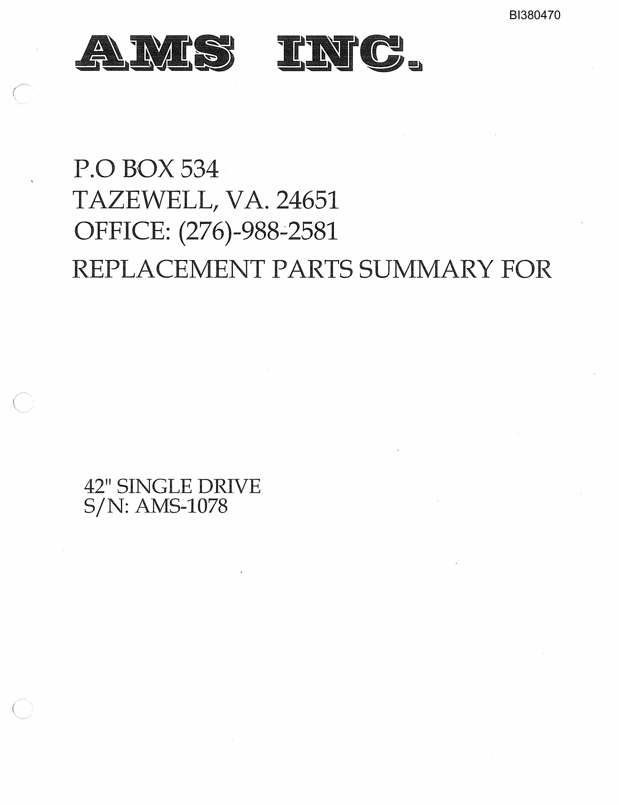 Bucyrus 42in Single Drive Parts Catalog BI380470-2