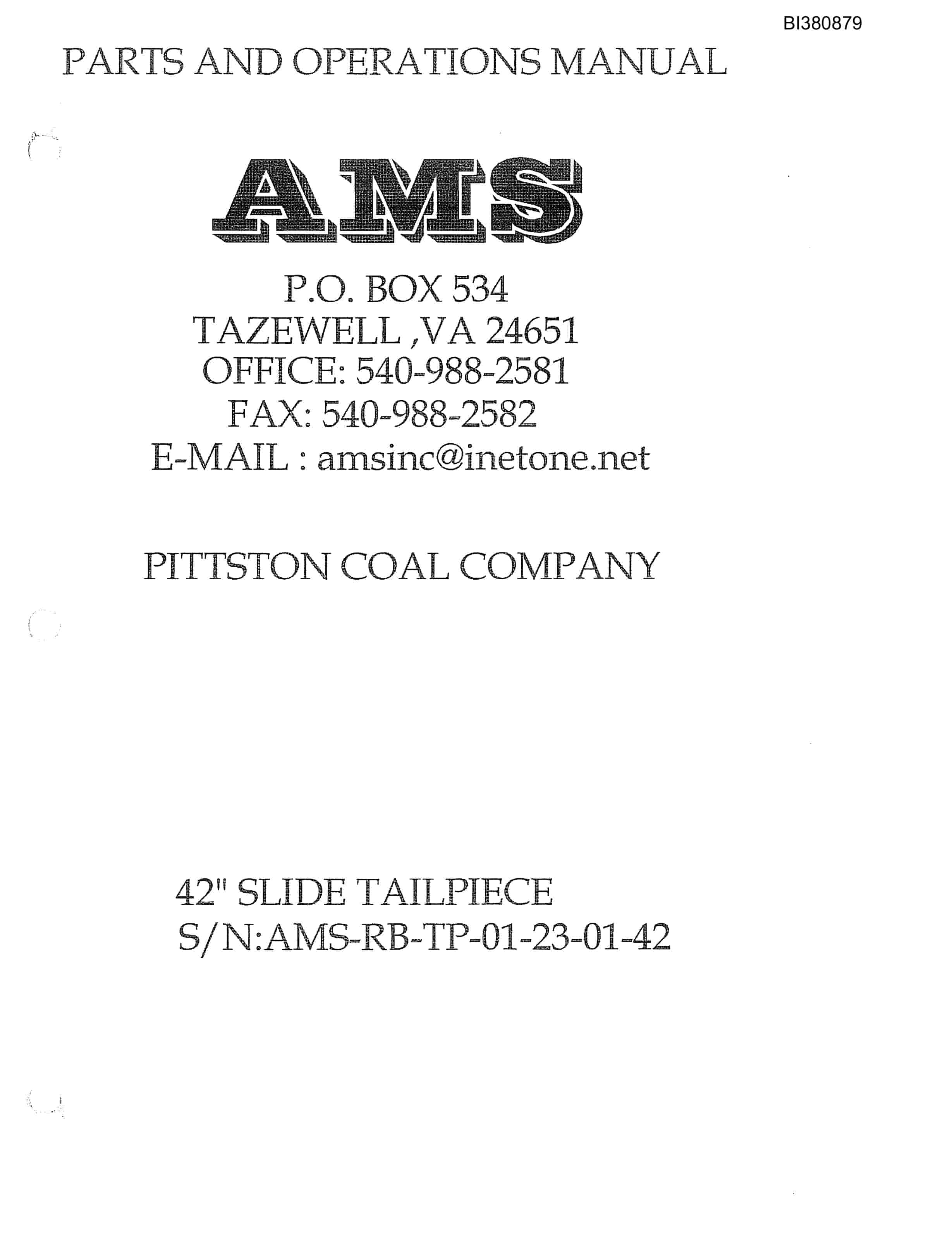 Bucyrus 42in Slide Tailpiece Parts Catalog BI380879-3