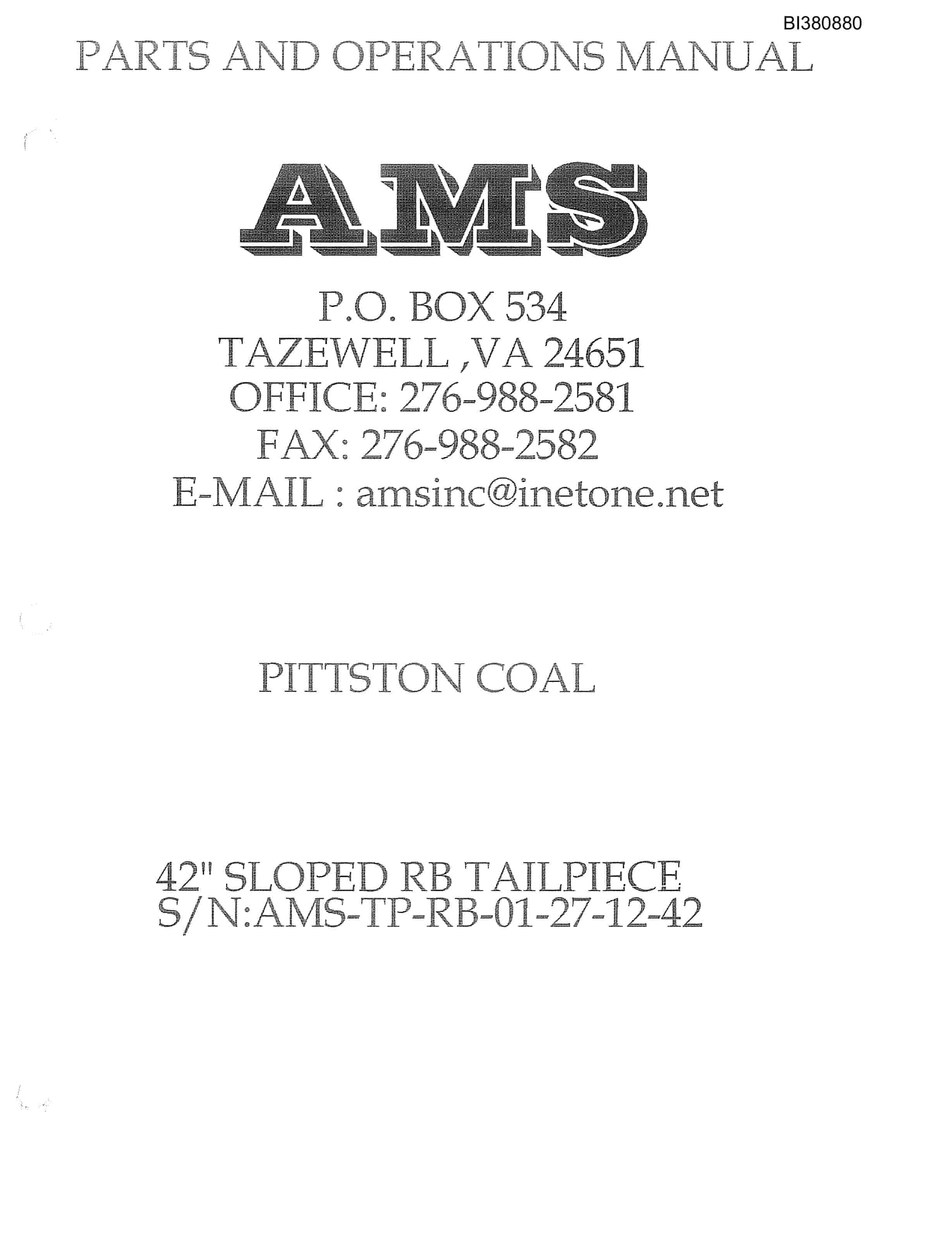 Bucyrus 42in Sloped RB Tailpiece Parts Catalog BI380880-5