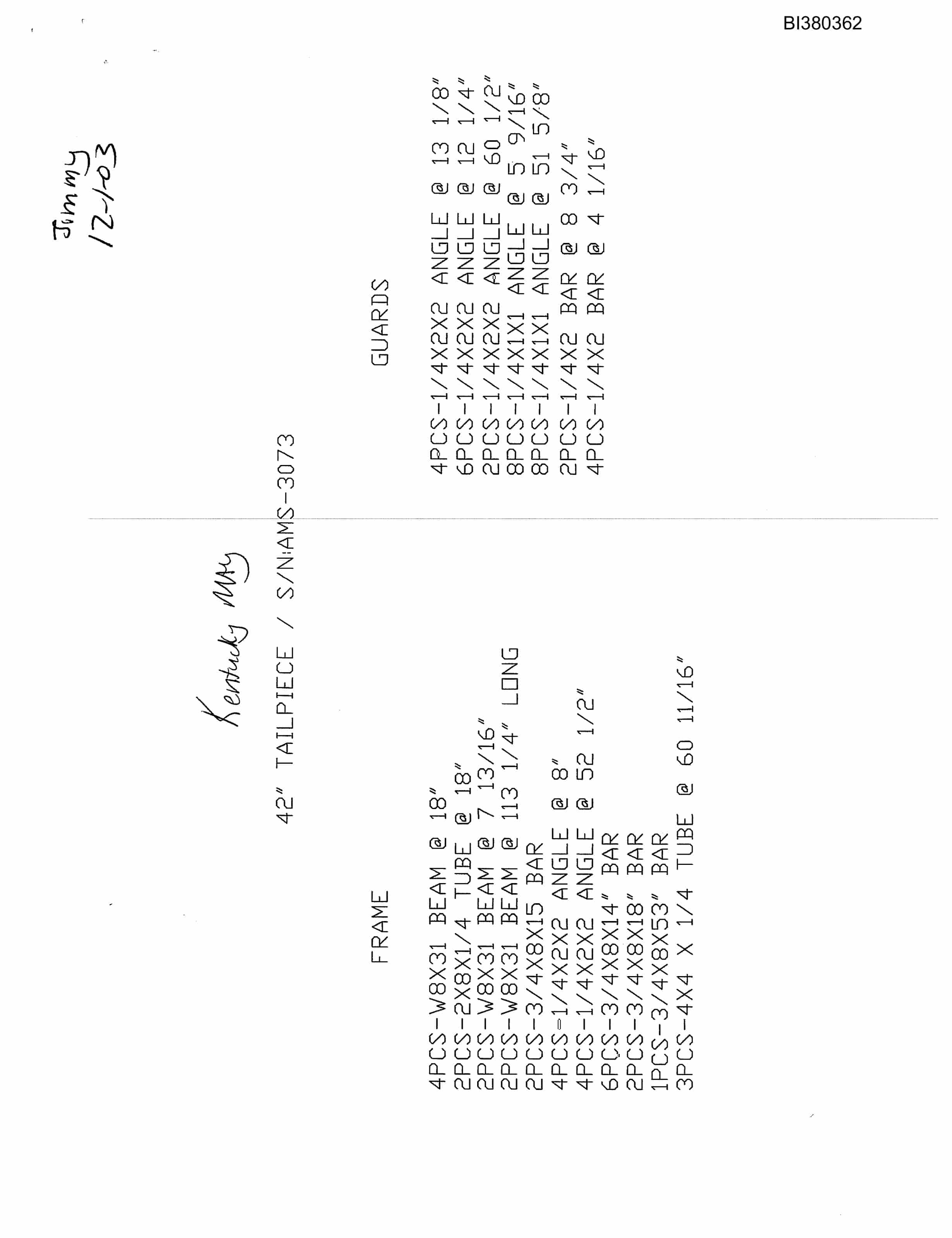 Bucyrus 42in Tailpiece Parts Catalog BI380362-5